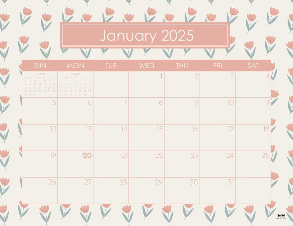 January 2025 Calendars - 107 Free Printables | Printabulls | Cute Printable January 2025 Calendar