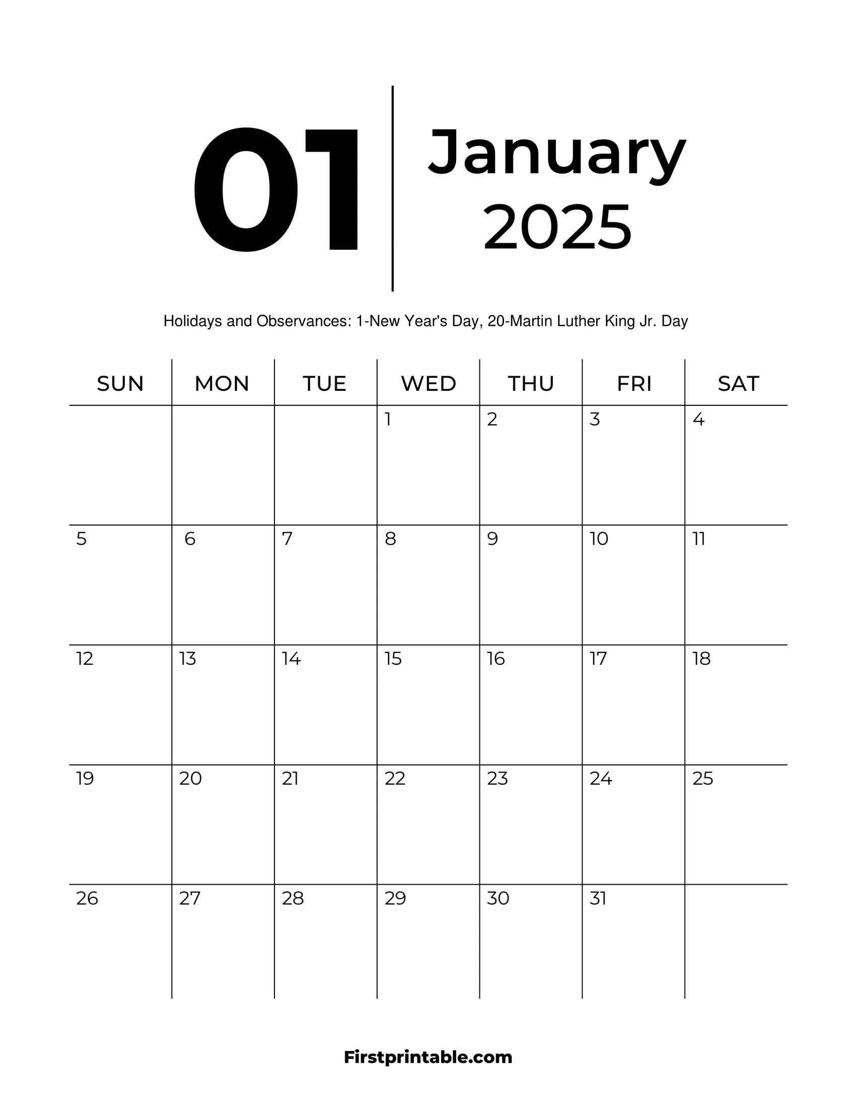 January 2025 Calendars - Free Printable &amp;amp; Fillable | Blank Calendar Printable January 2025