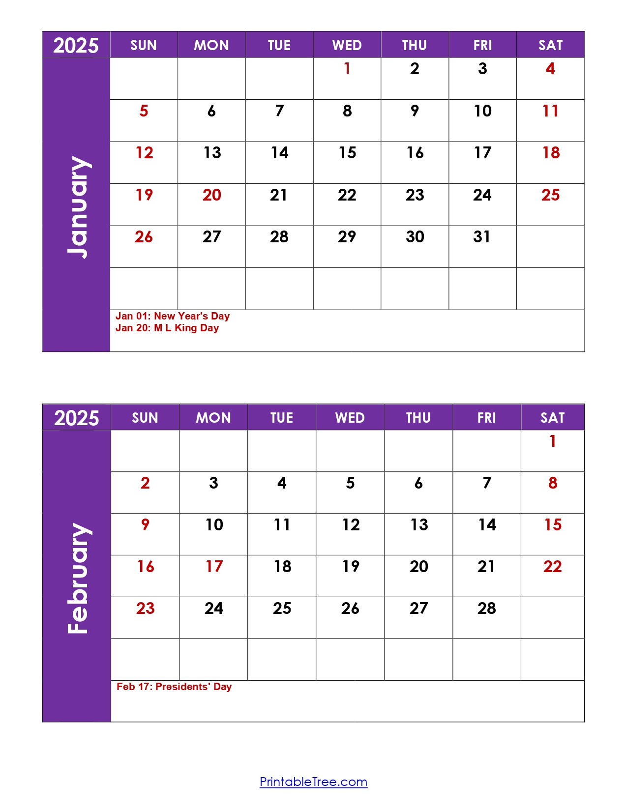 January And February 2025 Calendar | Two Months Calendar | 2025 January And February Calendar