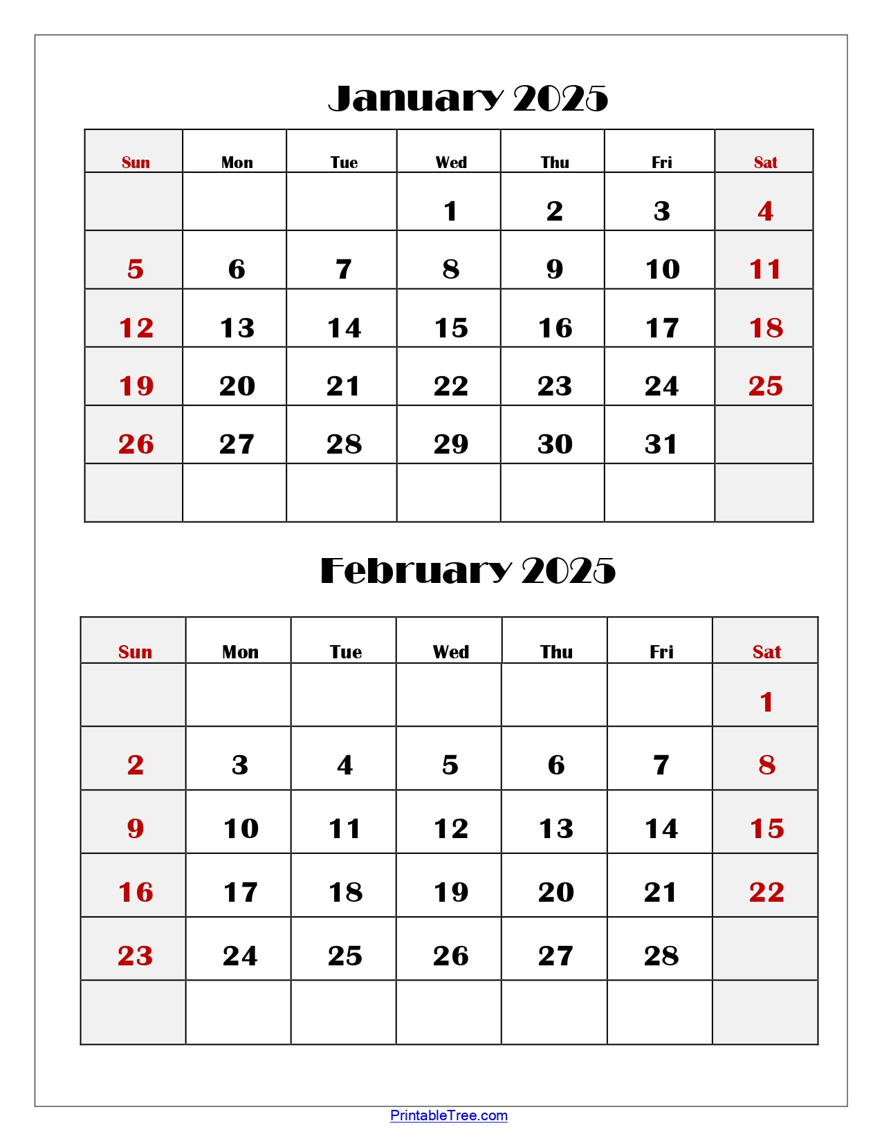 January And February 2025 Calendar | Two Months Calendar | Calendar 2025