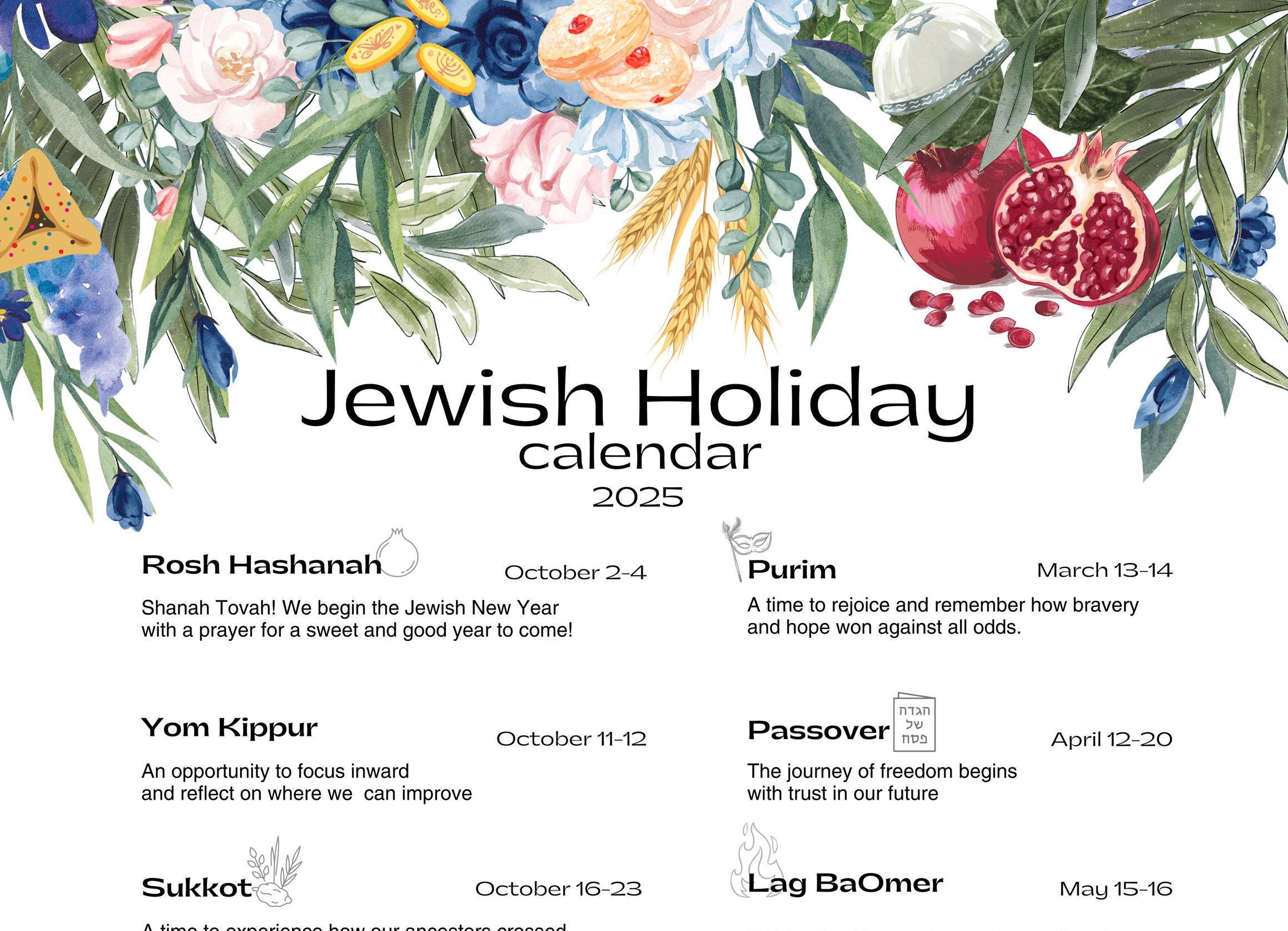 Jewish Holiday Calendar 2025 Hebrew Calendar Rosh Hashanah Gifts | Calendar 2025