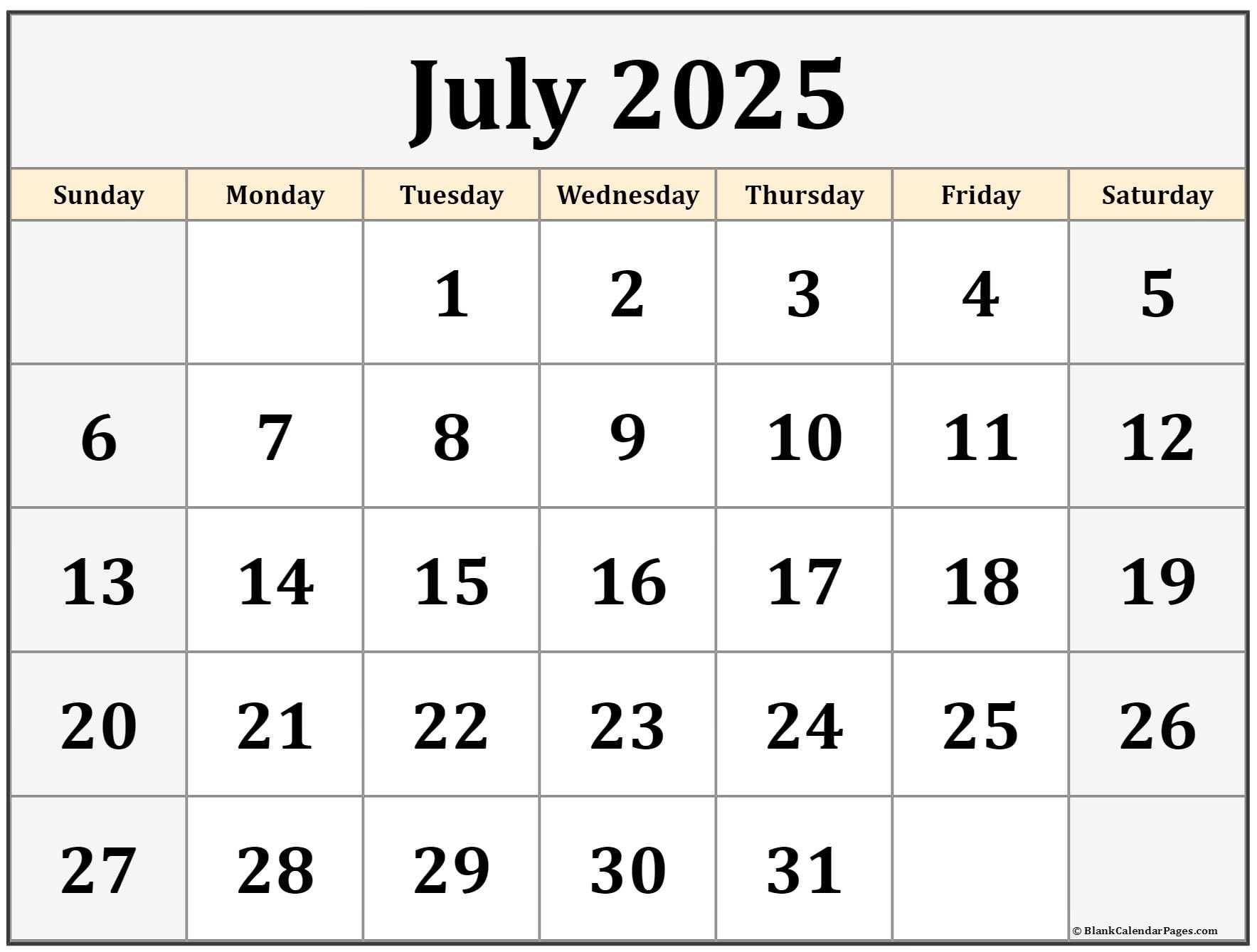 July 2025 Calendar | Free Printable Calendars | Calendar 2025