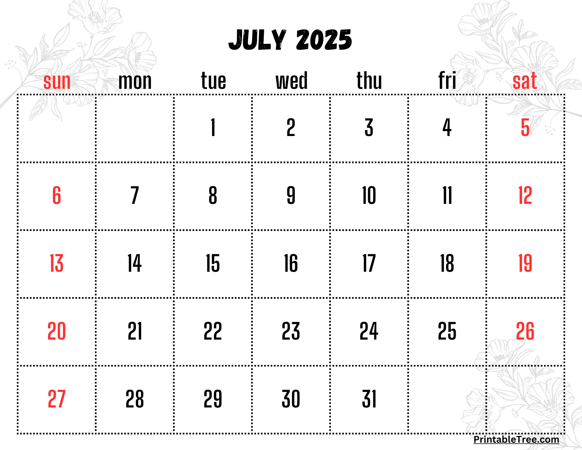 July 2025 Calendar Printable Pdf Template With Holidays | Weekly Calendar July 2025 Printable