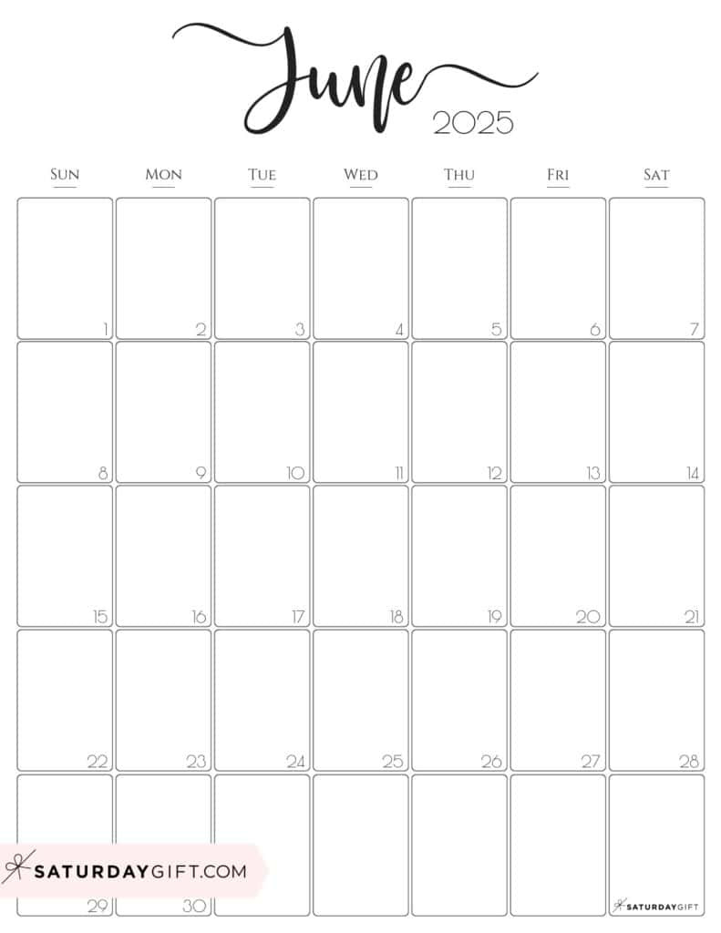 June 2025 Calendar - 20 Cute &amp;amp; Free Printables | Saturdaygift | Calendar 2025