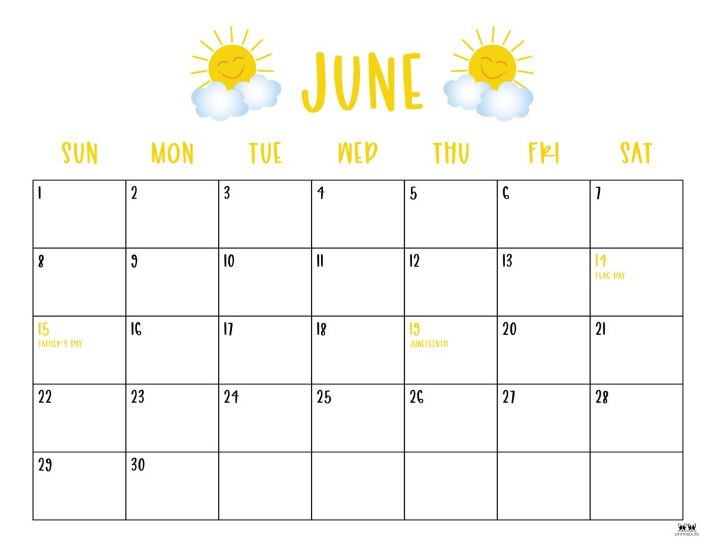 June 2025 Calendars - 107 Free Printables | Printabulls | June 2025 Calendar Printable With Holidays