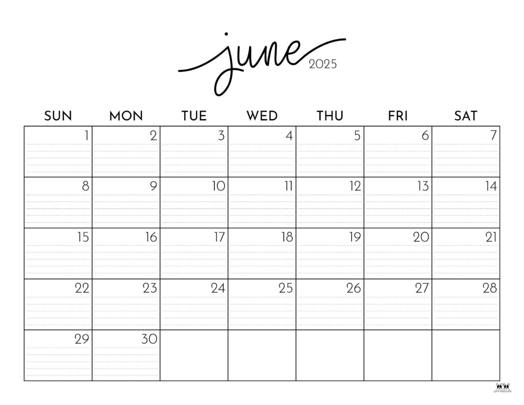 June 2025 Calendars - 107 Free Printables | Printabulls | Printable Calendar For June 2025