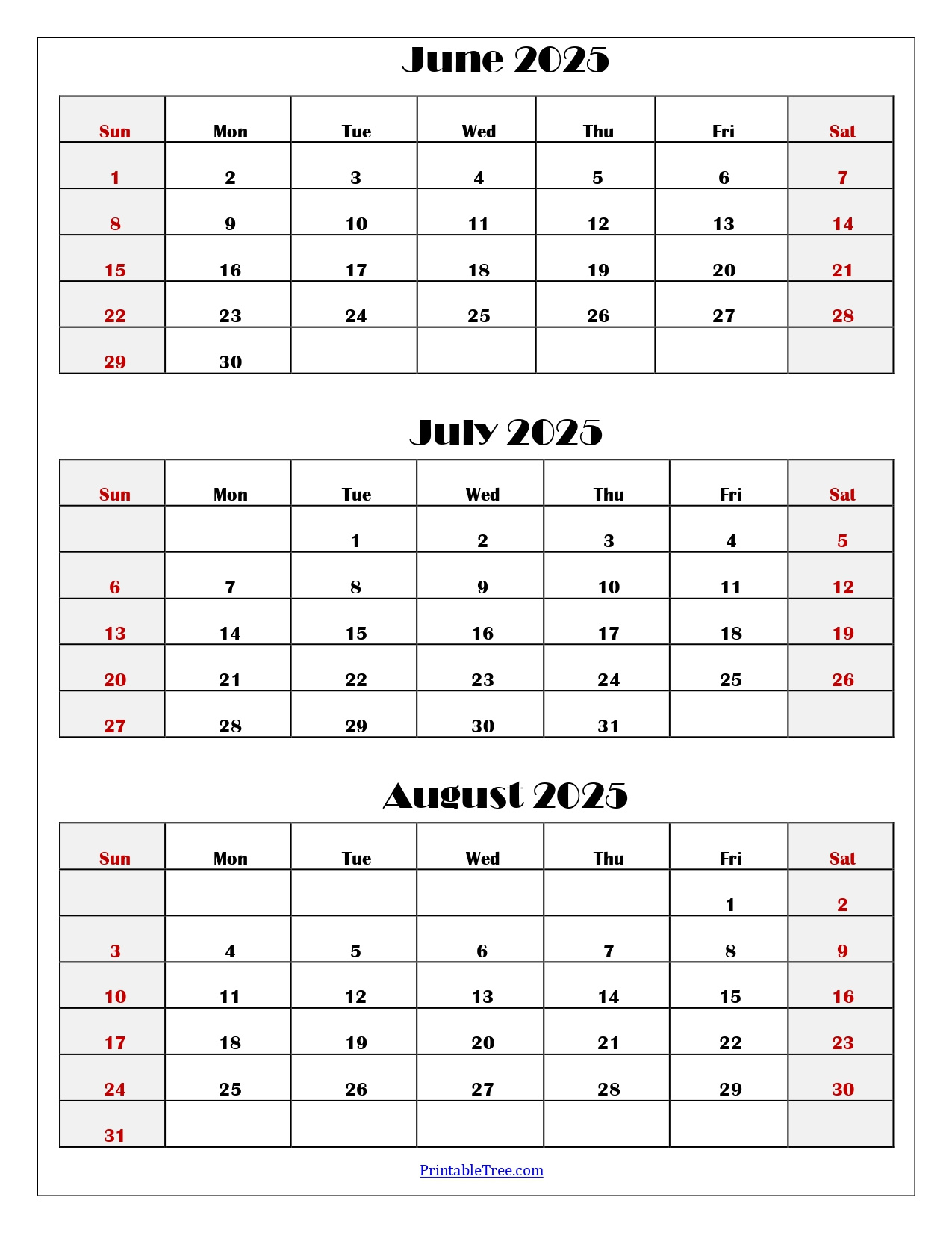 June To August 2025 Calendar Printable Pdf | Three Months Calendar | Printable Calendar June July August 2025