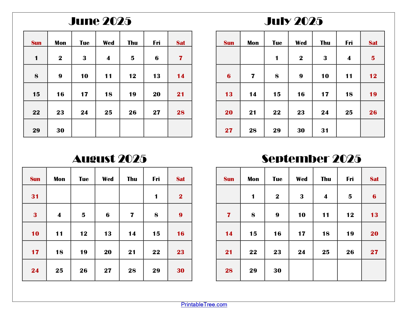 June To September 2025 Calendar Printable Pdf | Four Months Calendar | Printable Calendar September 2025-June 2025