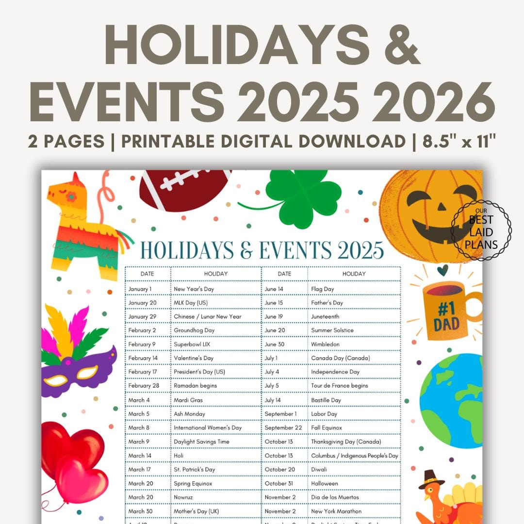 List Of Holidays 2025 Printable Pdf 2025 Events And Holidays List | 2025 Fun Holiday Calendar Printable