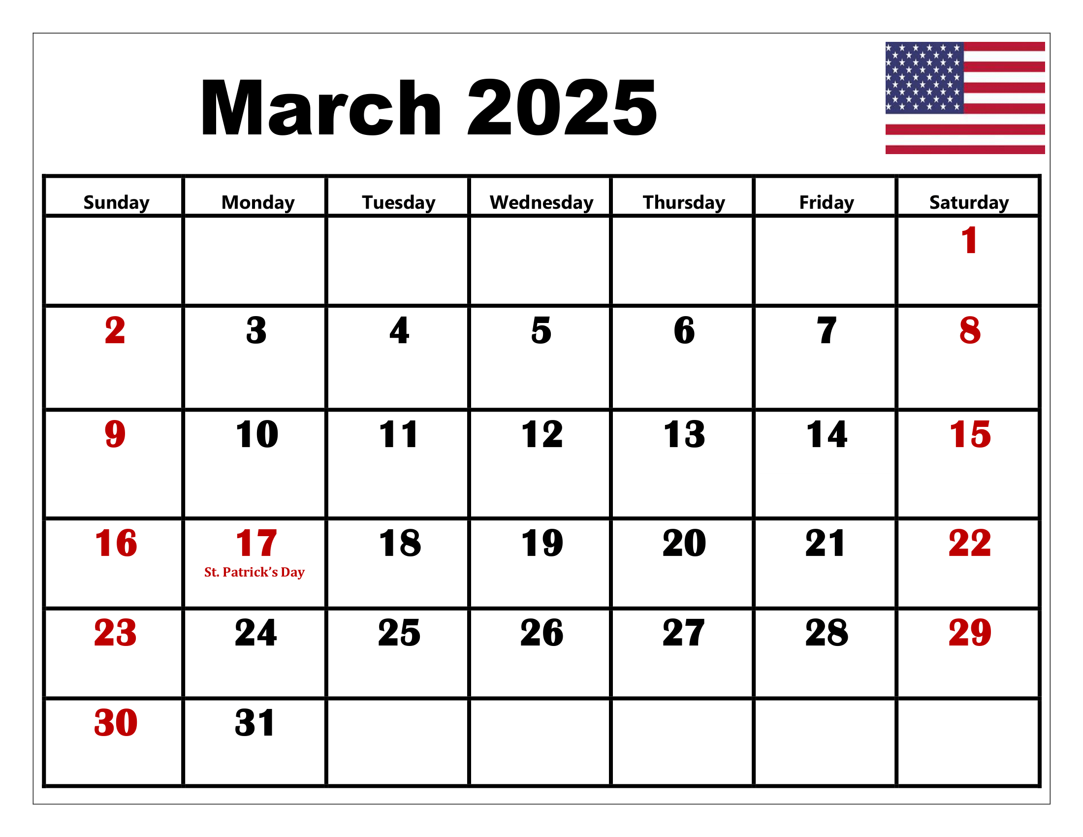 March 2025 Calendar Printable Pdf Template With Holidays | March 2025 Calendar With Holidays Printable