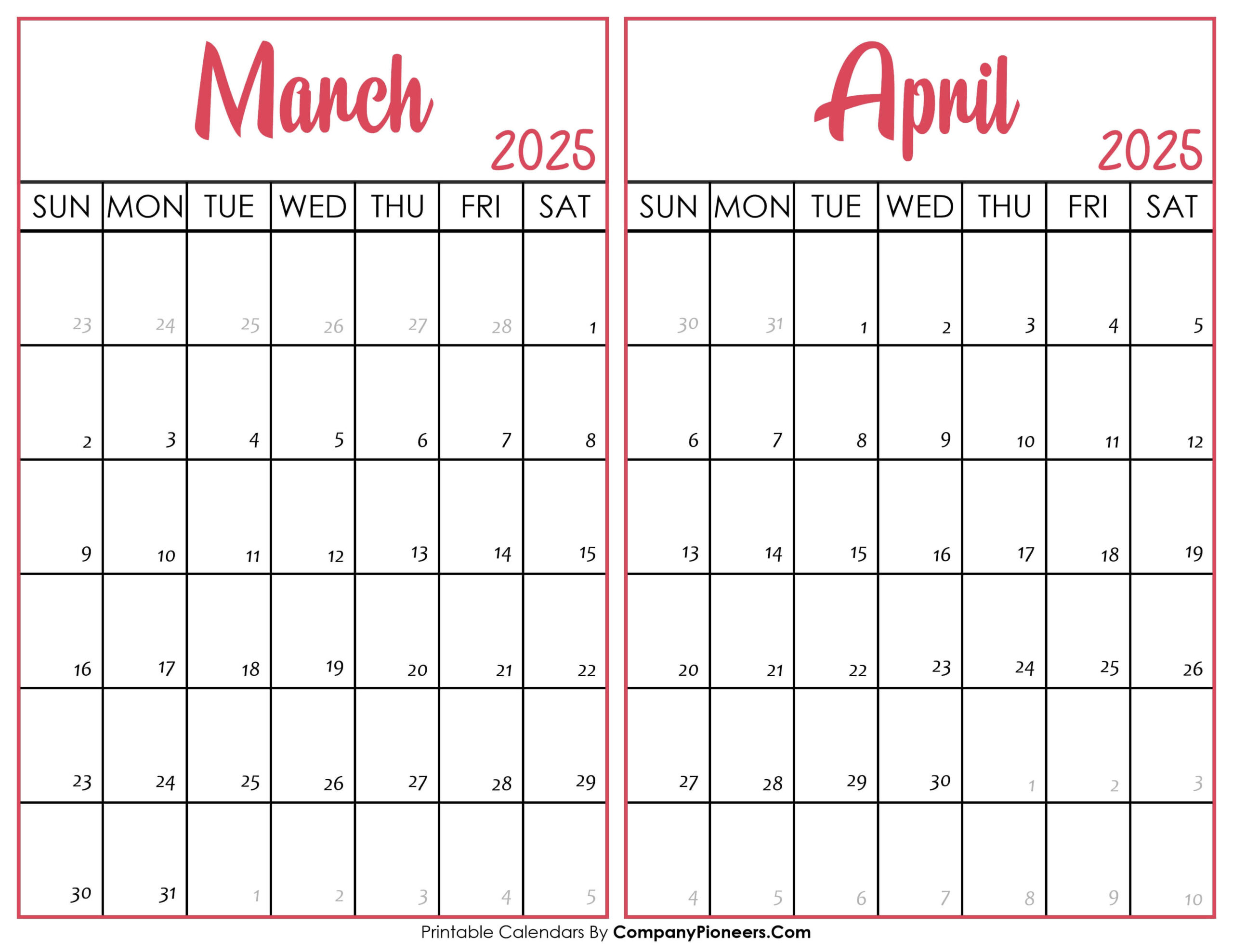 March April 2025 Calendar Printable - Template | Calendar 2025