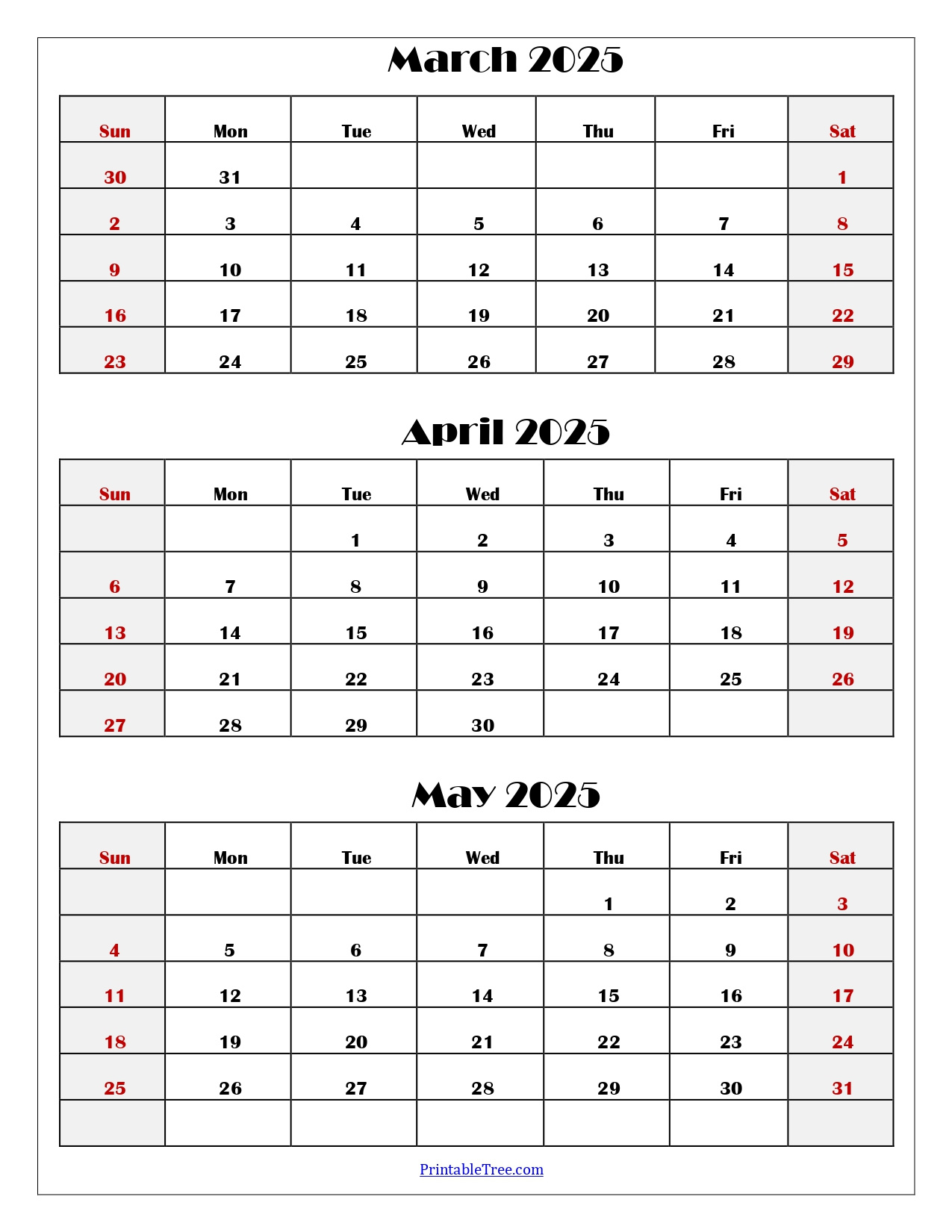 March To May 2025 Calendar Printable Pdf | Three Months Calendar | March April May 2025 Calendar Printable