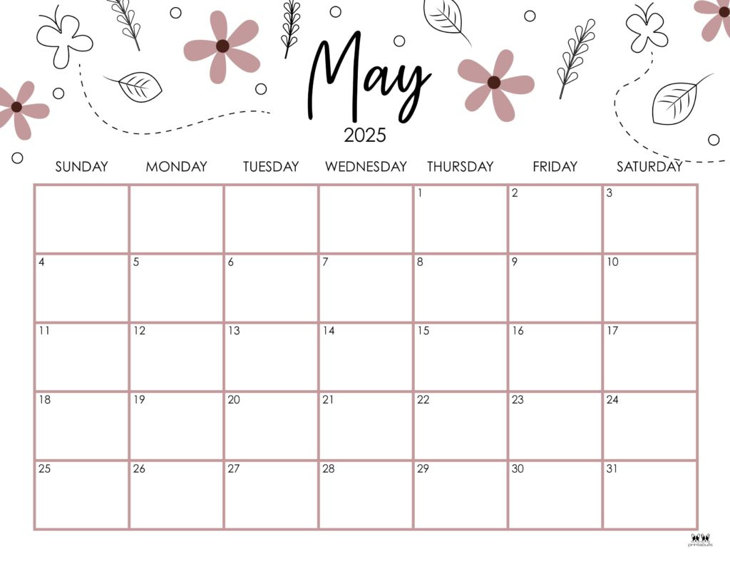 May 2025 Calendars - 107 Free Printables | Printabulls | 2025 May Calendar Printable Free