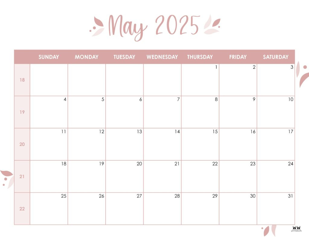 May 2025 Calendars - 107 Free Printables | Printabulls | May 2025 Calendar with Holidays Printable