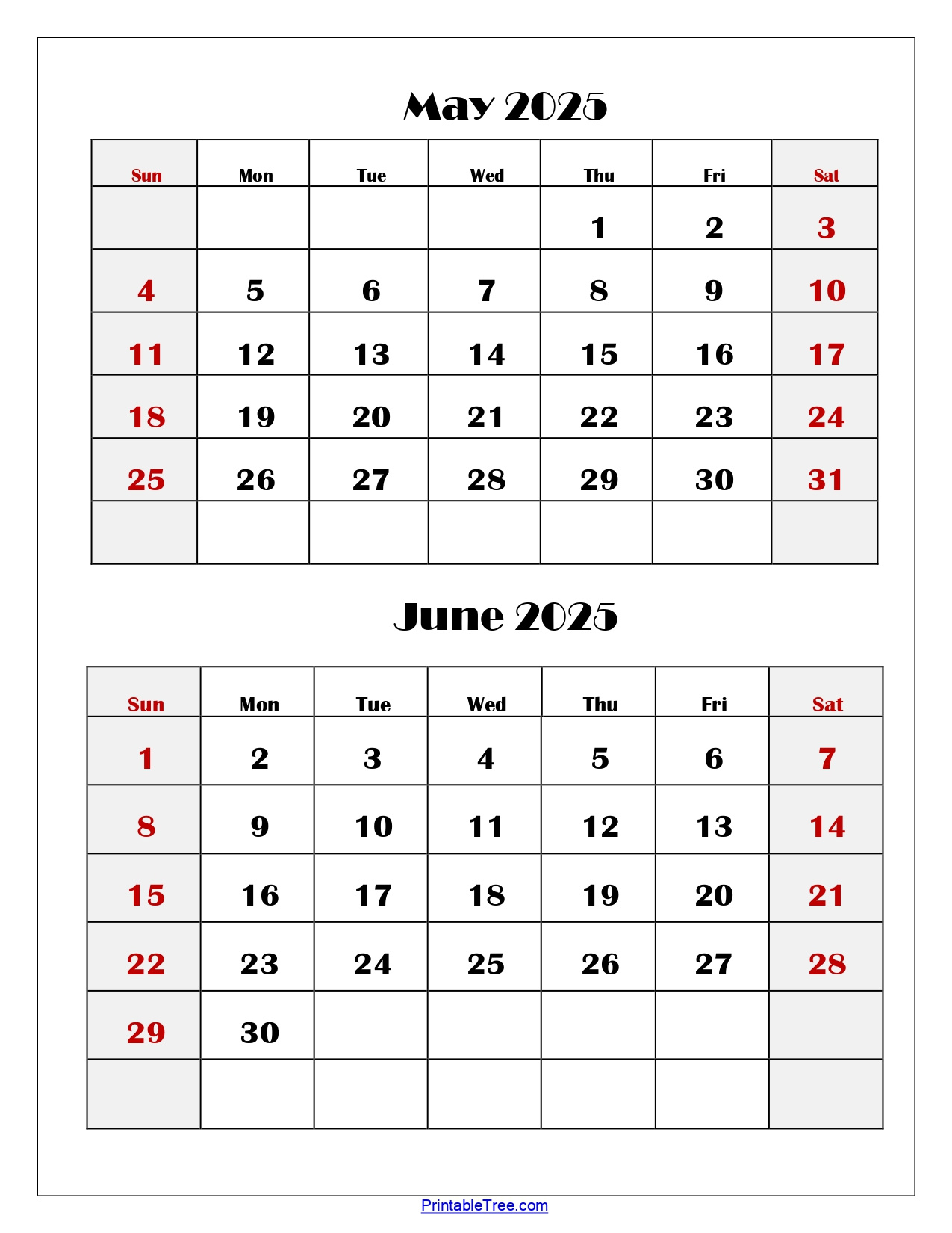 May And June 2025 Calendar Printable Pdf | Two Months Calendar | Calendar 2025