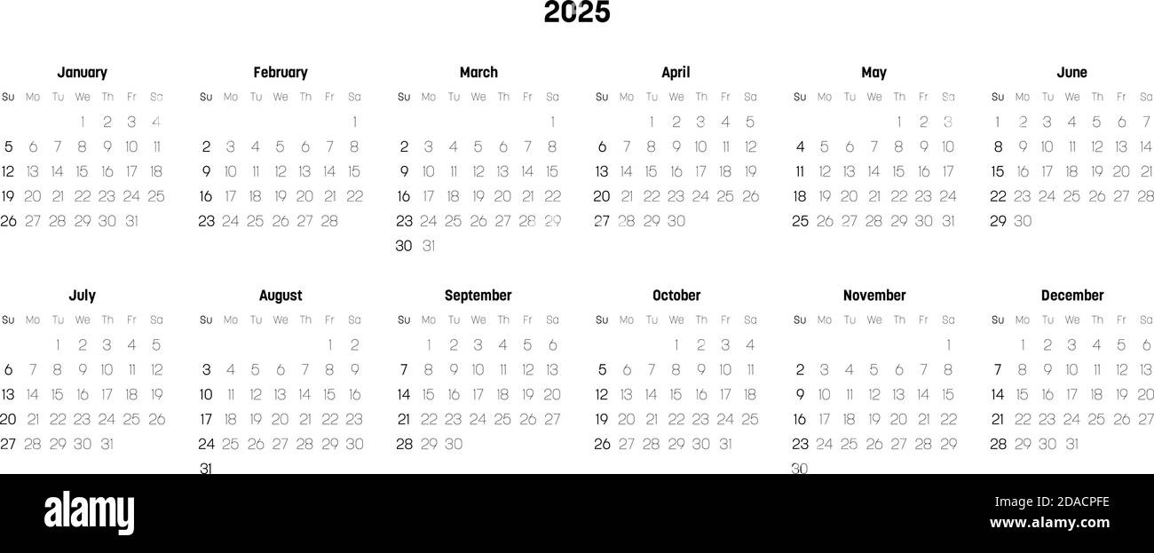 Monthly Calendar Of Year 2025. Week Starts On Sunday. Block Of | 2025 Block Calendar Printable