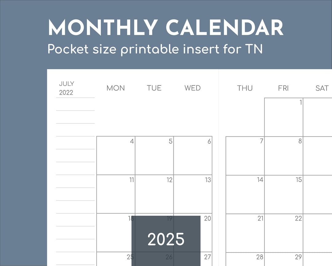 Monthly Pocket Calendar 2025 Printable Travelers Insert, 3.5X5.5In | 2025 Printable Pocket Calendar