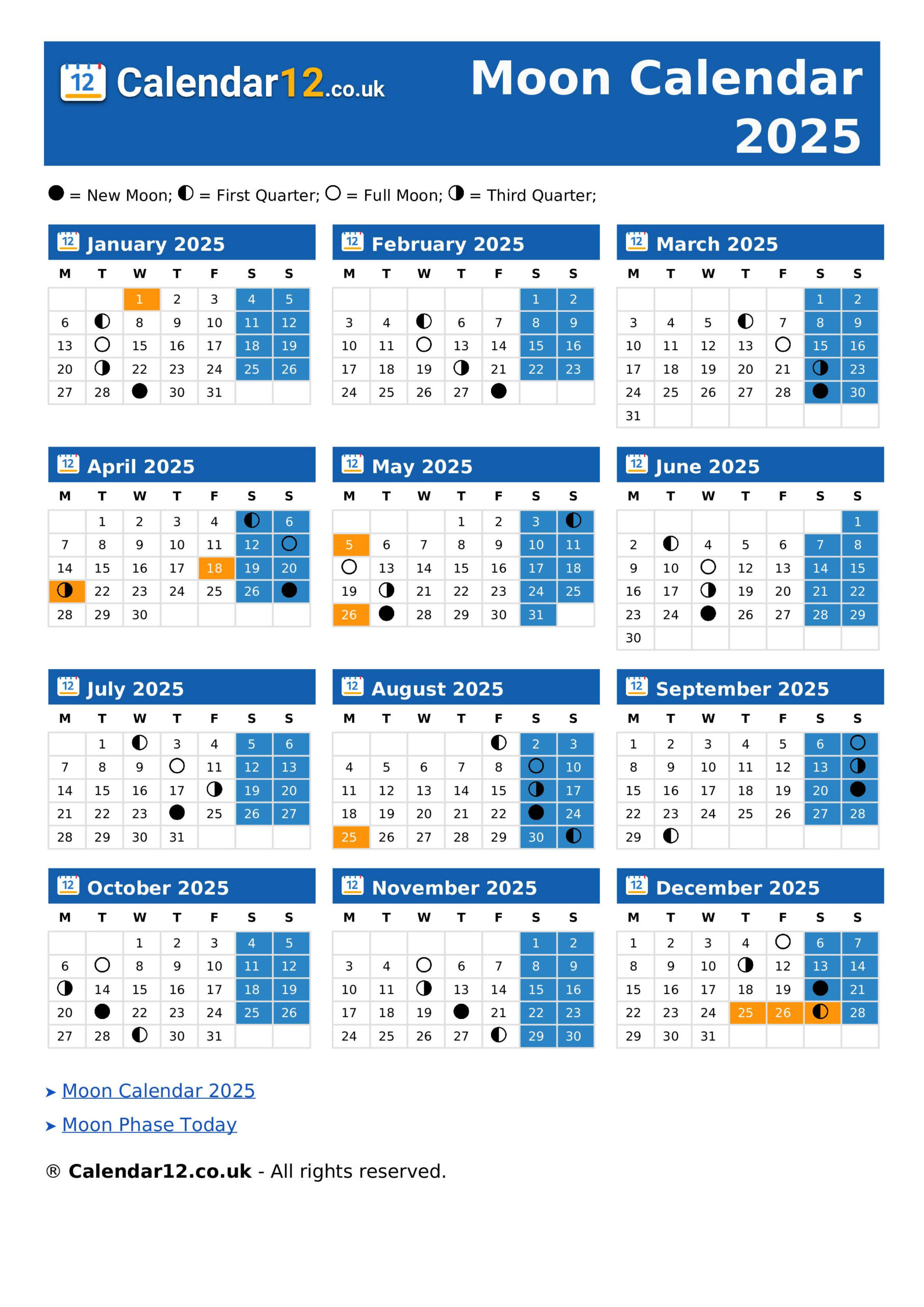 Moon Calendar February 2025 ⬅️ — Calendar12.Co.uk | Calendar 2025