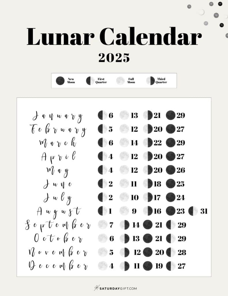 Moon Phase Calendar - 12 Cute &amp; Free Printable 2025 Lunar Calendars |  Calendar 2025