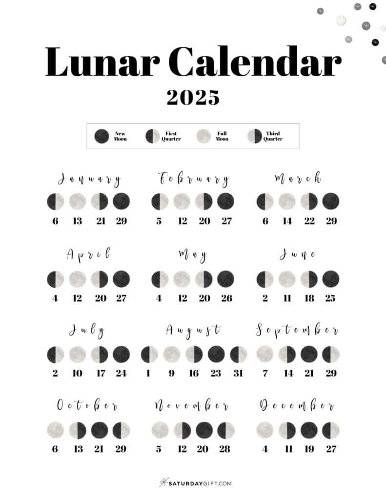 Moon Phase Calendar - 12 Cute &amp;amp; Free Printable 2025 Lunar Calendars | Calendar 2025