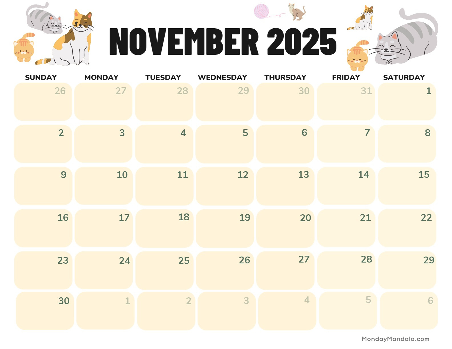 November 2025 Calendar (52 Free Pdf Printables) | 2025 November Calendar Printable