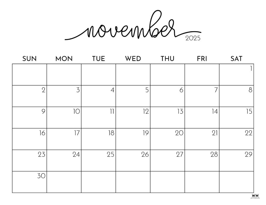 November 2025 Calendars - 107 Free Printables | Printabulls | Blank November 2025 Calendar Printable