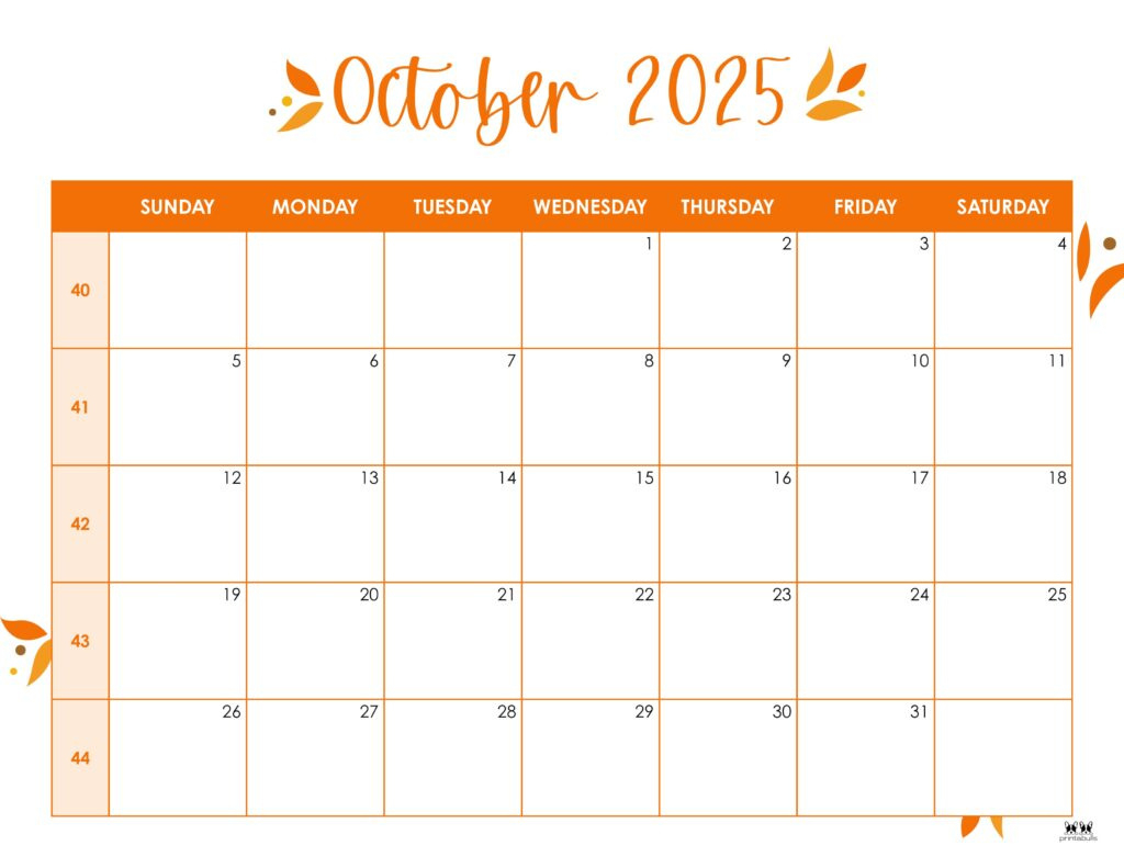 October 2025 Calendars - 107 Free Printables | Printabulls | Oct 2025 Calendar Printable