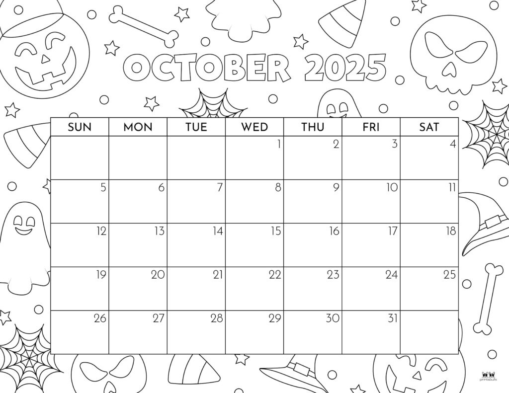 October 2025 Calendars - 107 Free Printables | Printabulls | October 2025 Printable Calendar