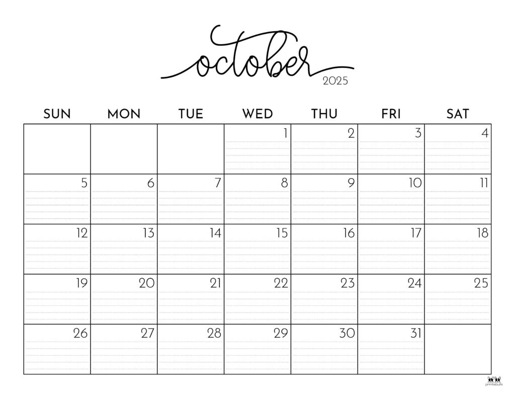 October 2025 Calendars - 107 Free Printables | Printabulls | October Calendar 2025 Printable