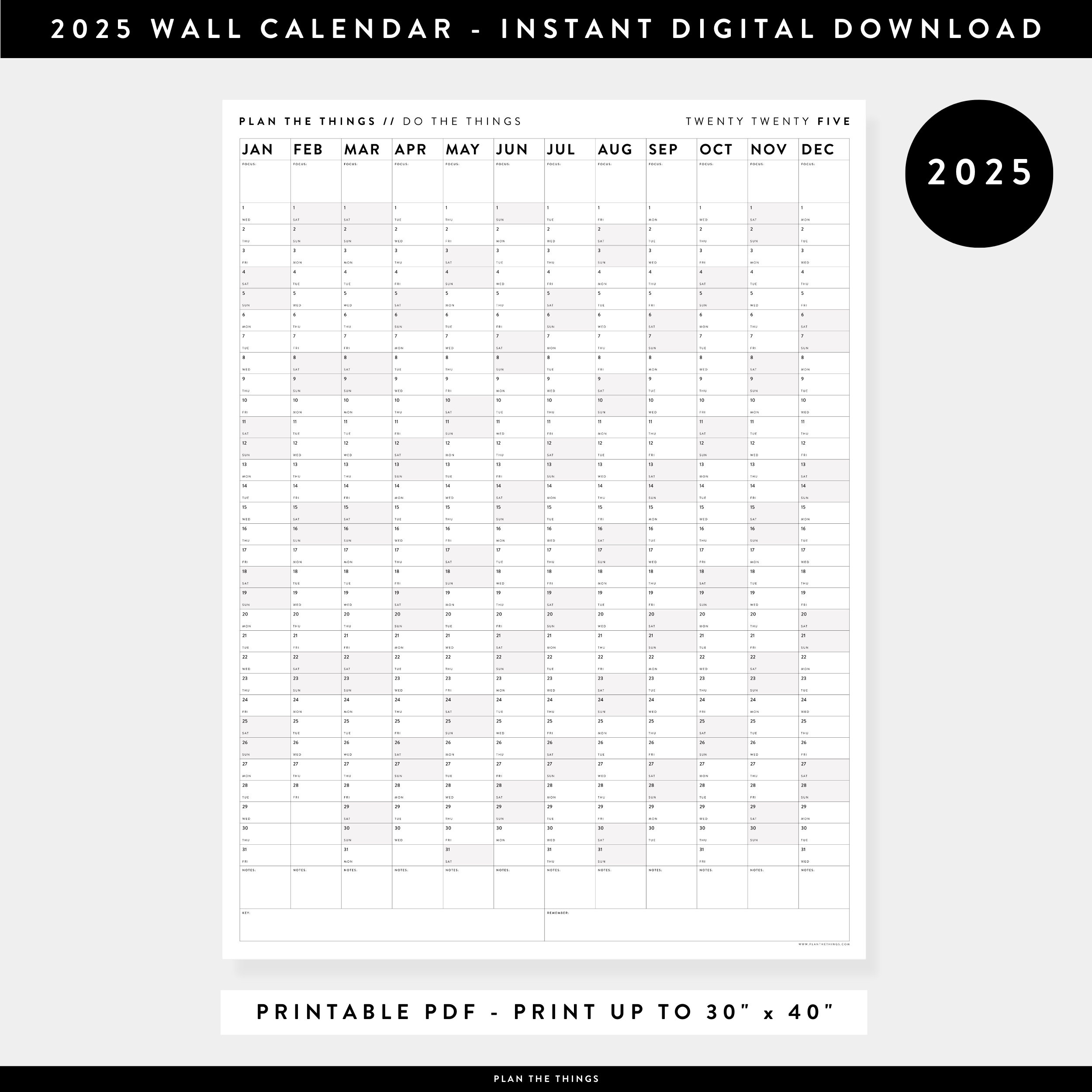 Printable 2025 Wall Calendar Digital Pdf Instant Download 2025 | Calendar 2025