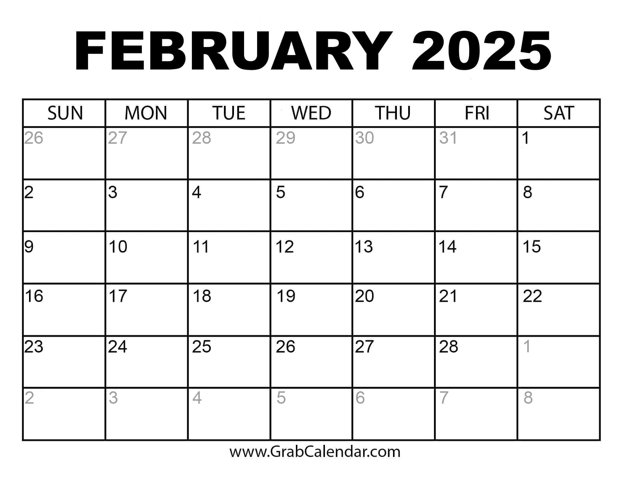 Printable February 2025 Calendar | 2025 Calendar For February