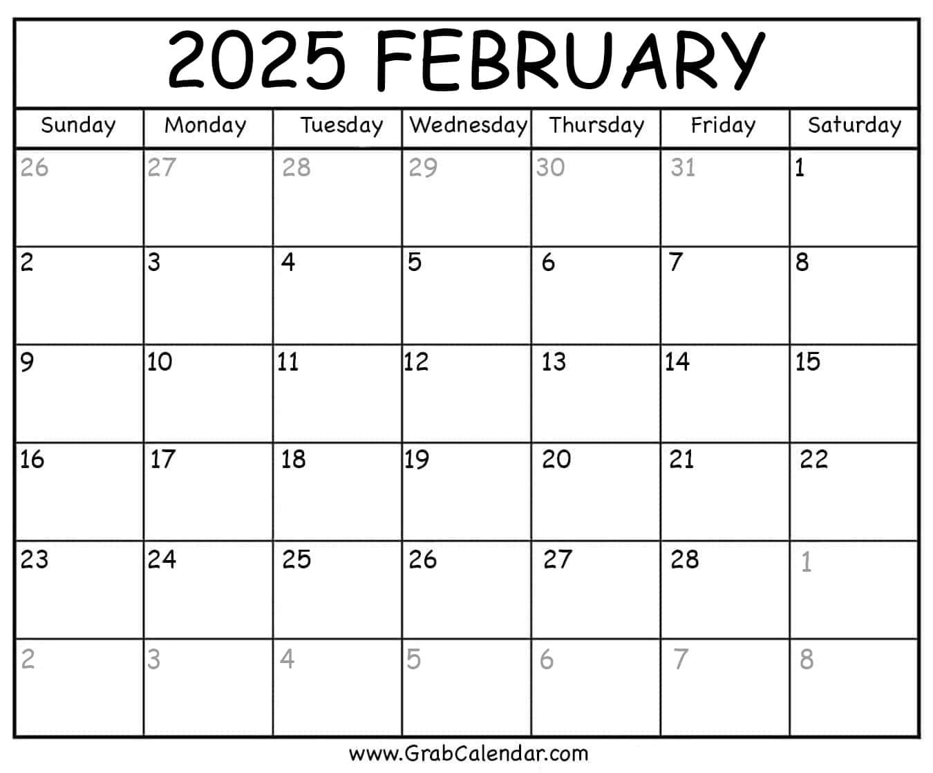 Printable February 2025 Calendar |  Calendar 2025