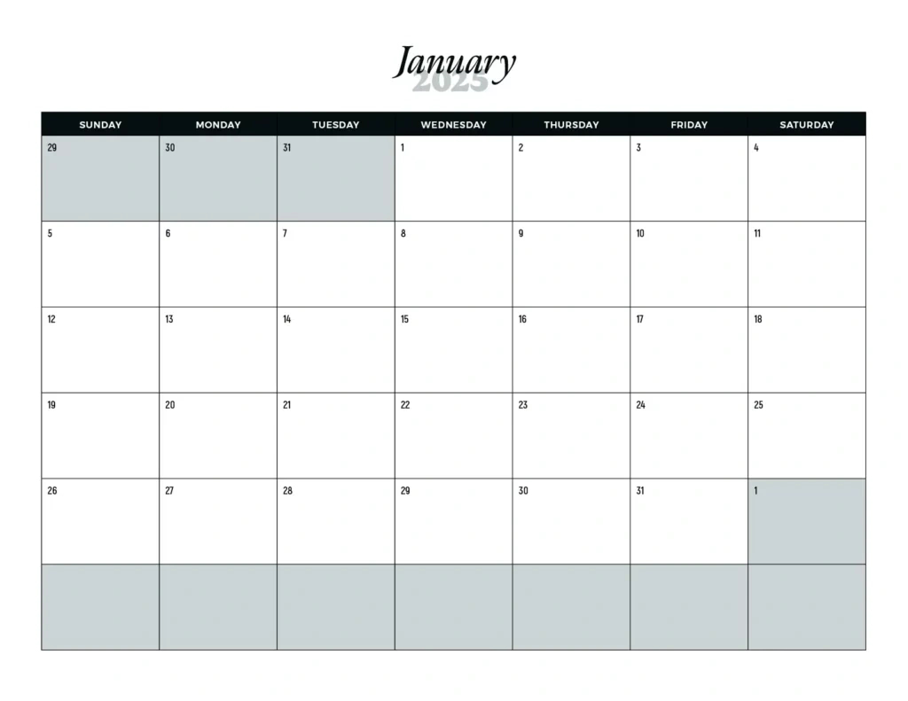 Printable January 2025 Calendars | Free Pdf Downloads | January 2025 Monthly Calendar Printable