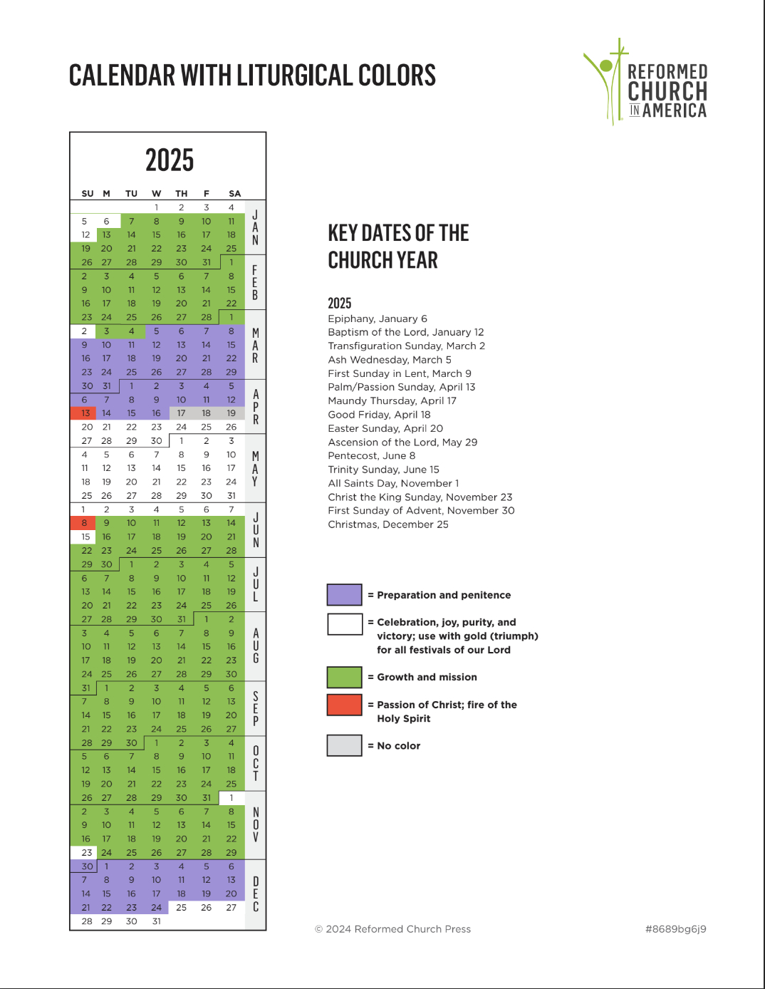 Rca Liturgical Calendar | Reformed Church In America | Calendar 2025