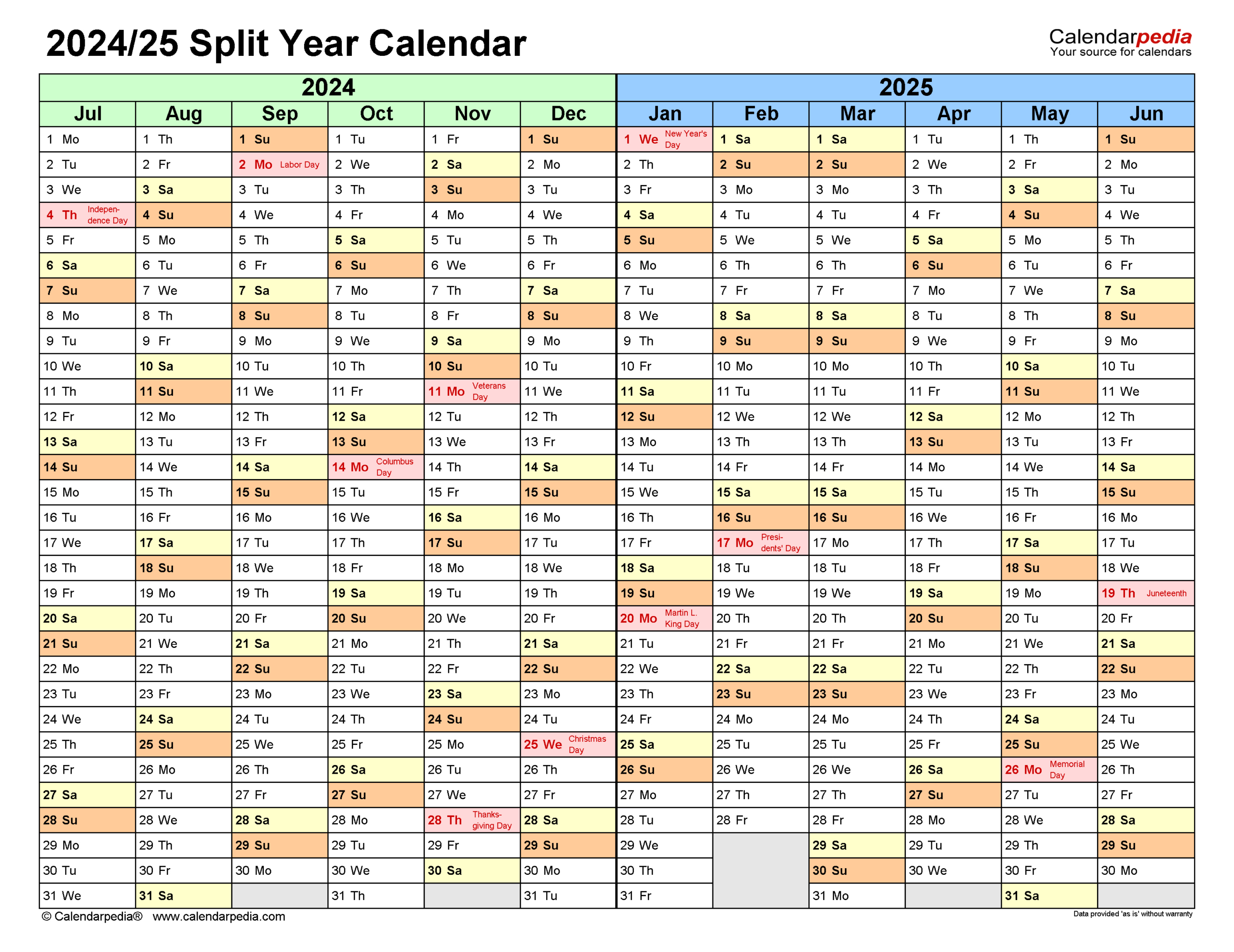 Split Year Calendars 2024/2025 (July To June) - Pdf Templates | Calendar 2025