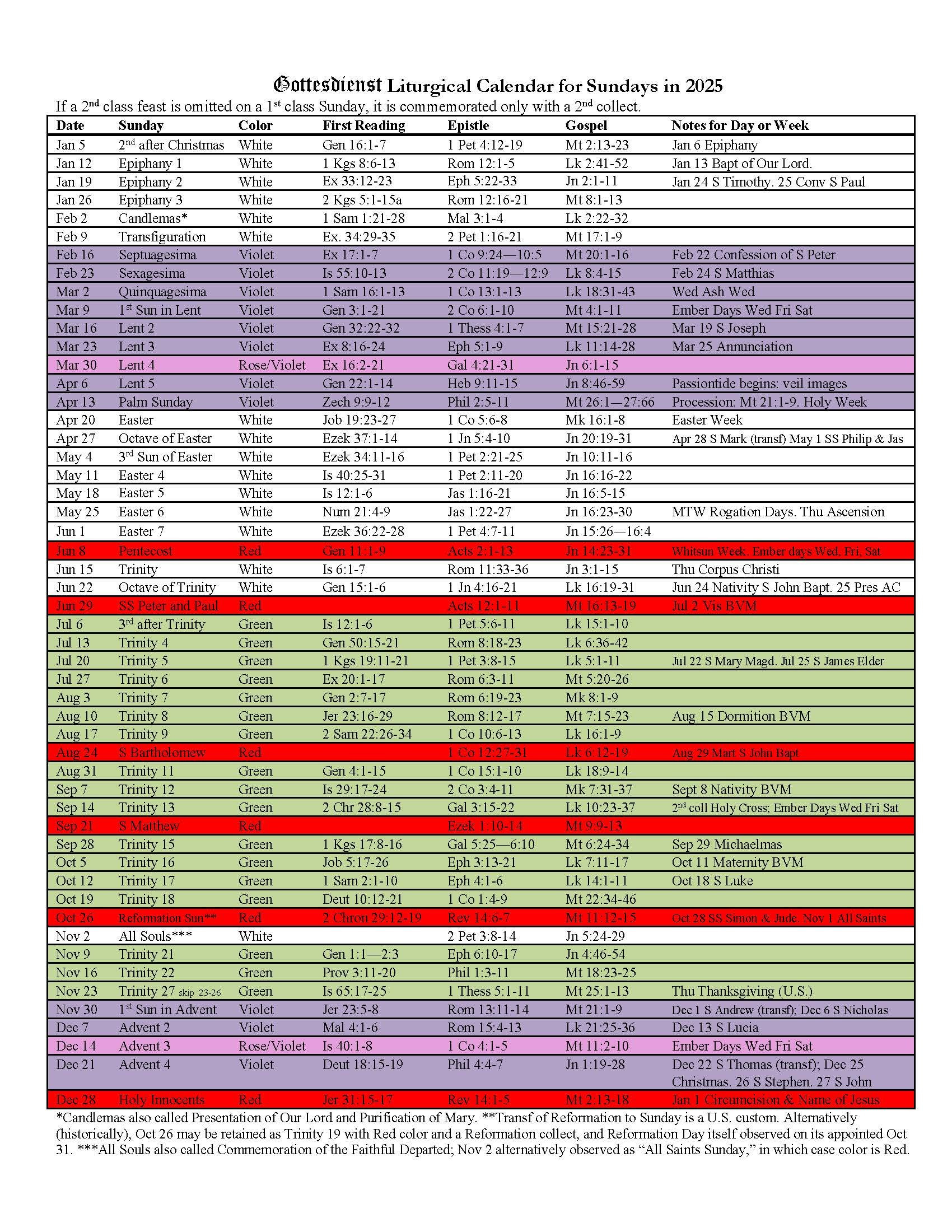 The 2025 Liturgical Calendar Is Here — Gottesdienst | 2025 Liturgical Calendar Printable