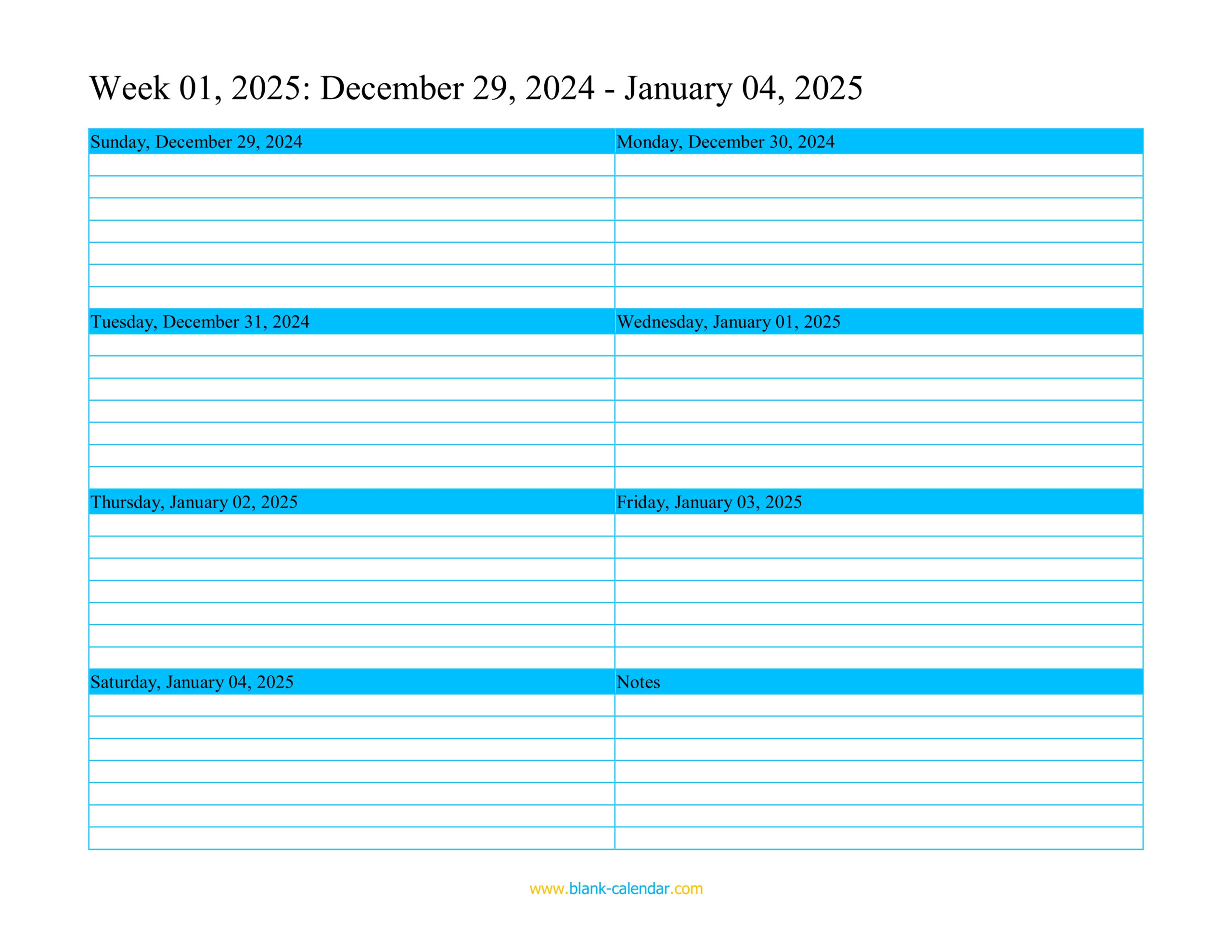 Weekly Calendar 2025 (Word, Excel, Pdf) | 2025 Weekly Calendar Printable Free