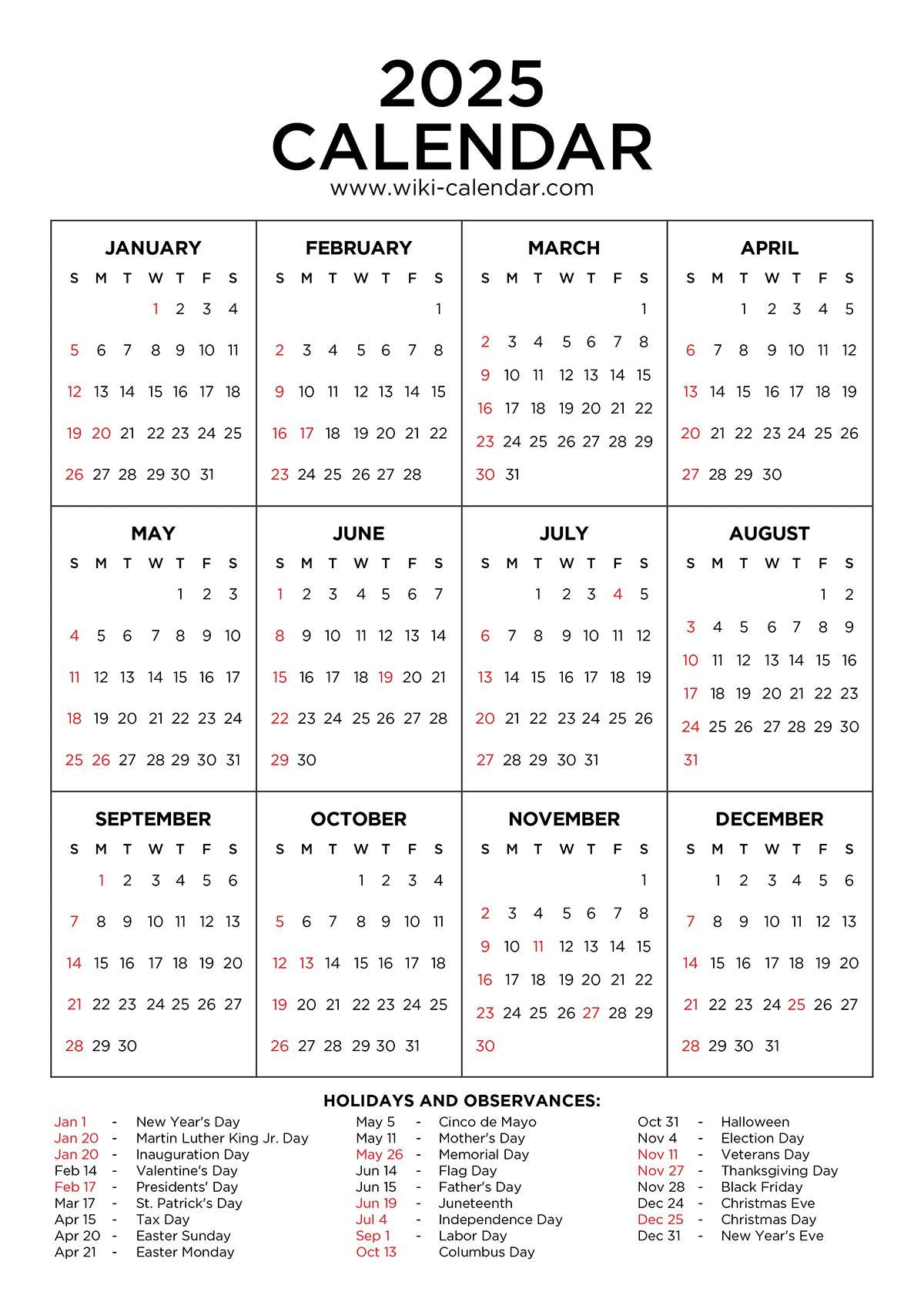 Year 2025 Calendar Printable - Wiki Calendarwiki Calendar - Issuu | January 2025 Calendar Printable Wiki