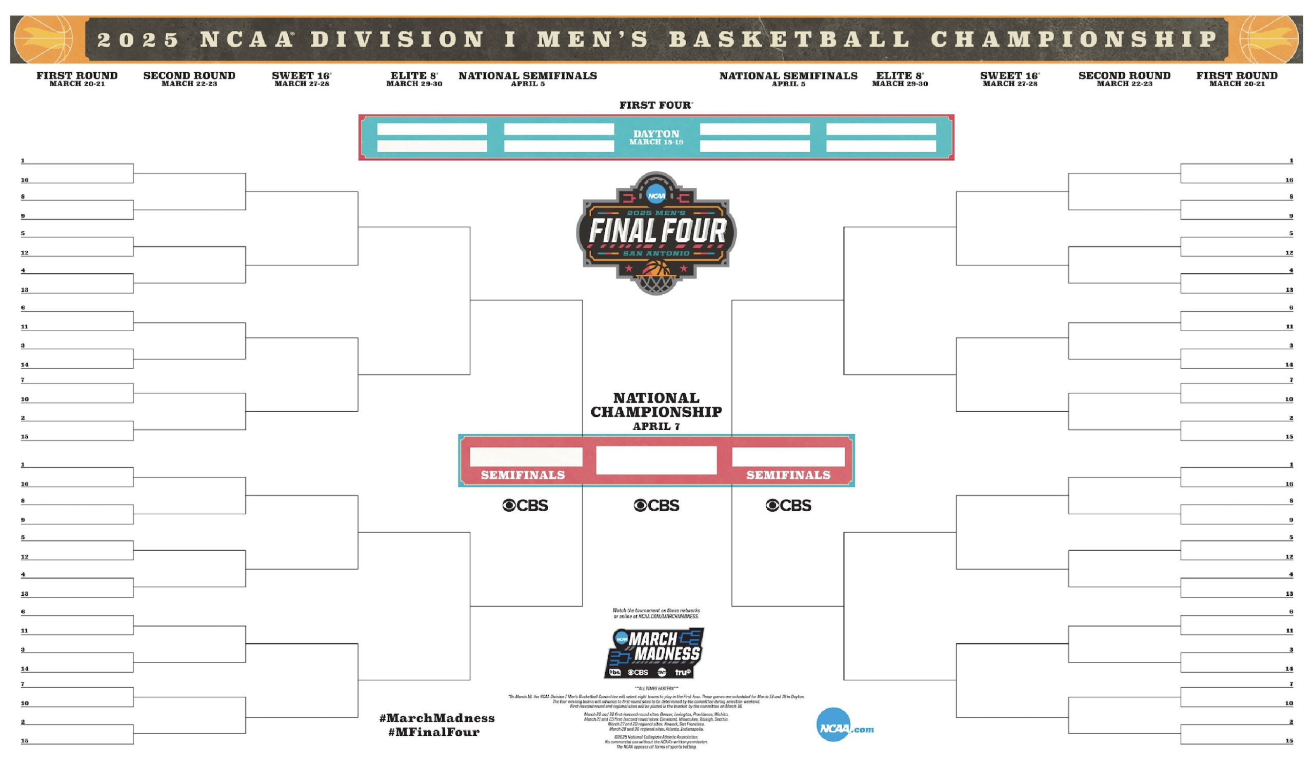 2025 Ncaa Printable Bracket, Schedule For March Madness | Ncaa | March Madness 2025 Calendar