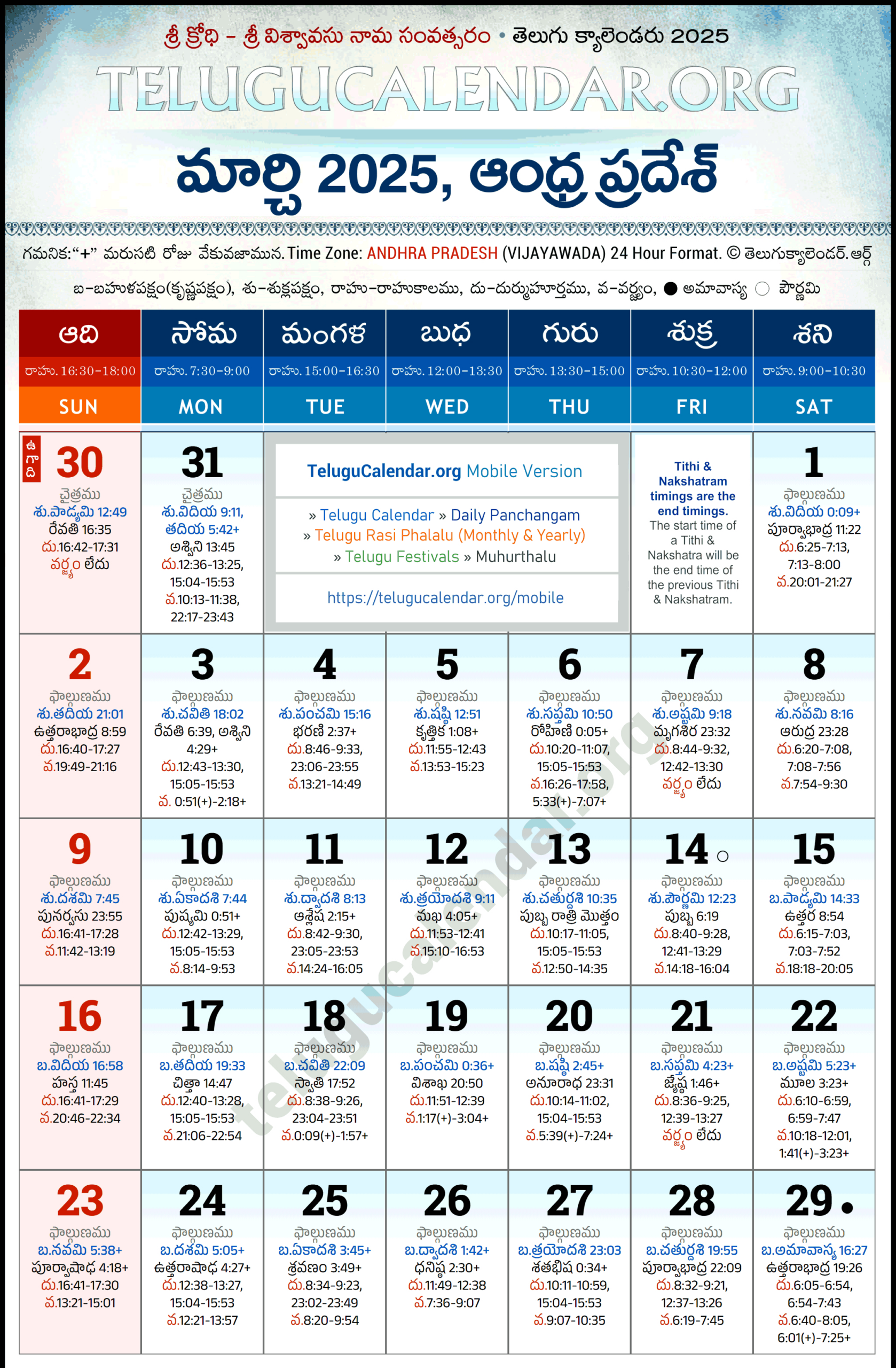 Andhra Pradesh Telugu Calendar 2025 March Pdf Festivals |  Calendar 2025