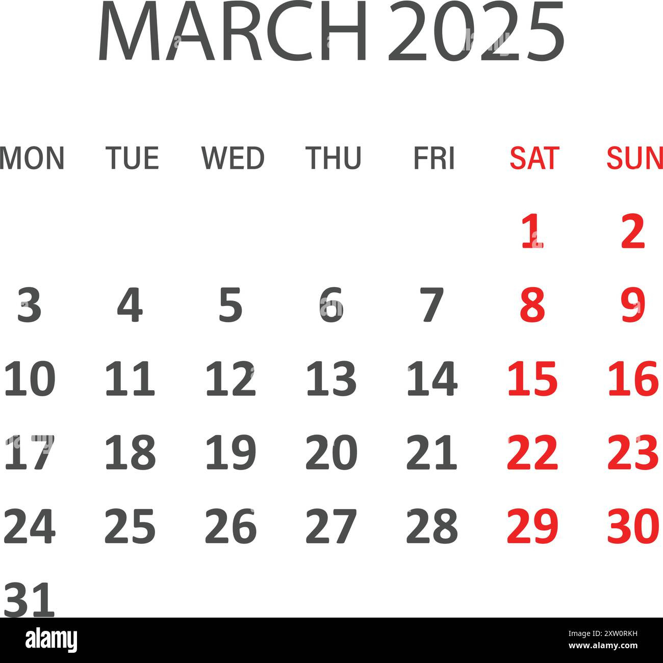 Calendar March 2025 Icon In Flat Style. Planner Vector | March Clip Art Calendar 2025