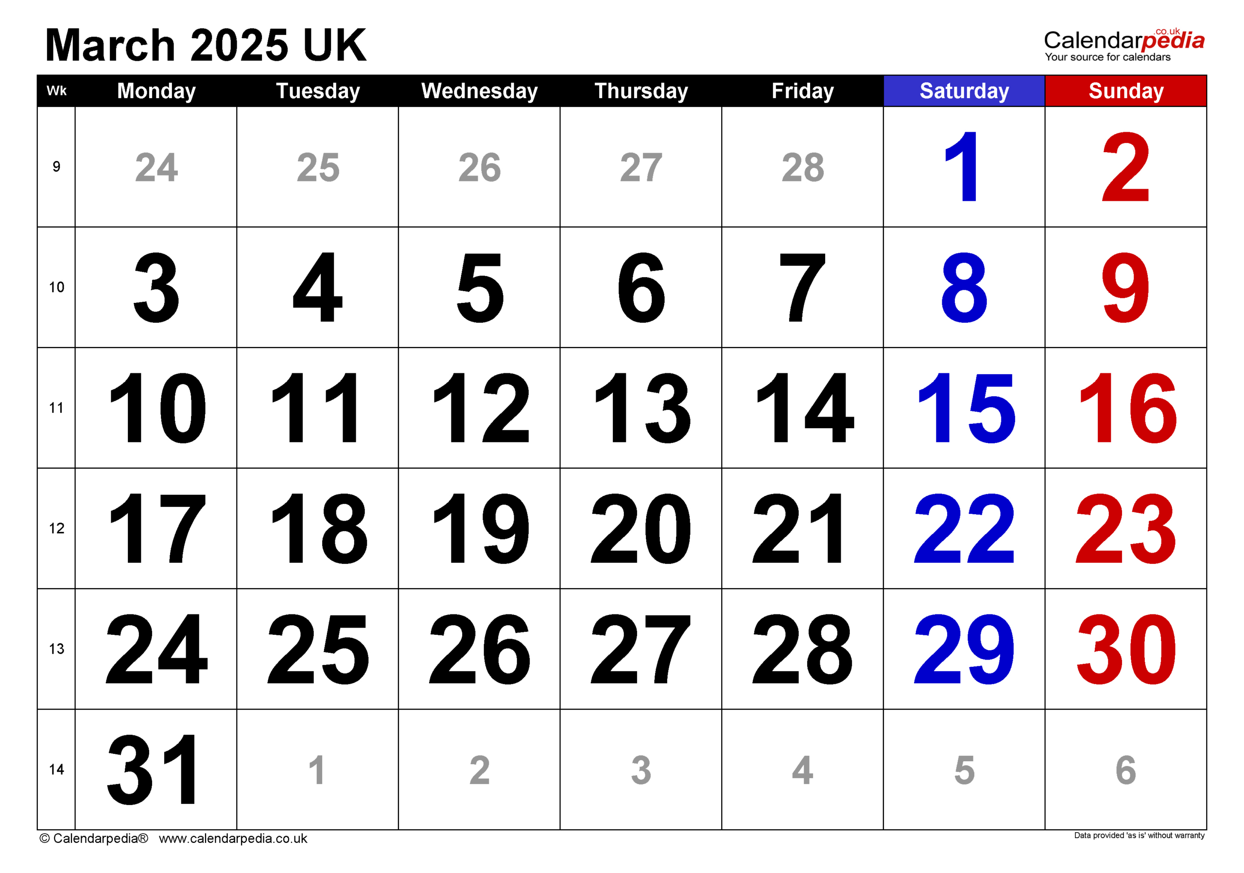 Calendar March 2025 Uk With Excel, Word And Pdf Templates | Calendar 2025