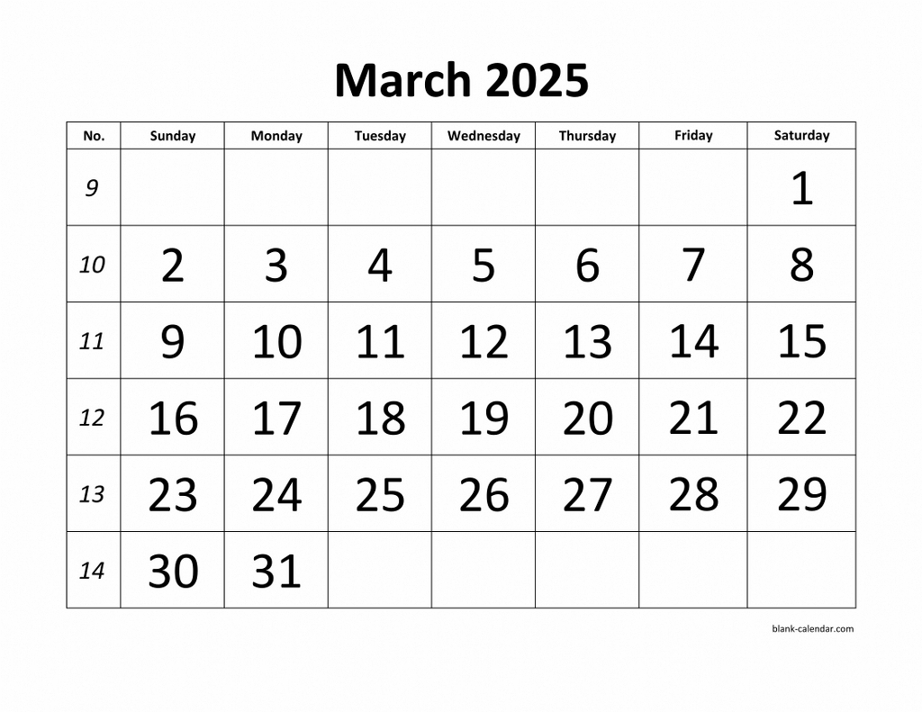 Free Download Printable March 2025 Calendar, Large Font Design | Free Printable March 2025 Calendar Word