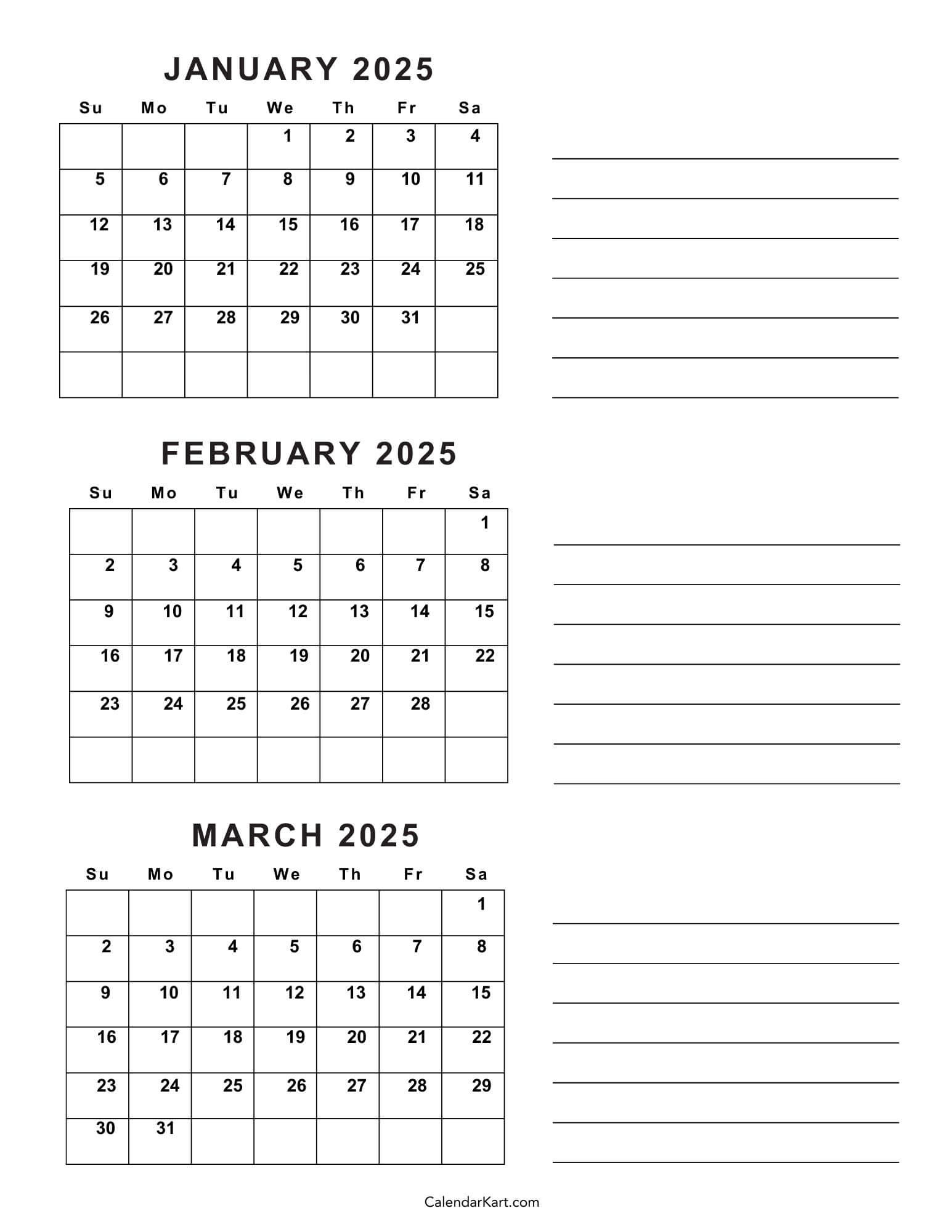 Free Printable January To March 2025 Calendar - Calendarkart |  Calendar 2025