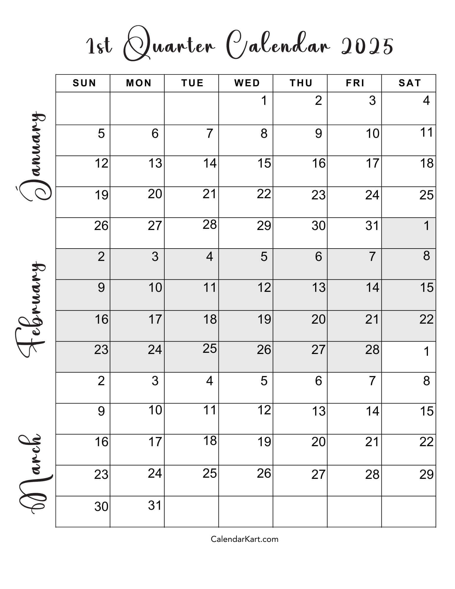 Free Printable January To March 2025 Calendar - Calendarkart | Calendar 2025