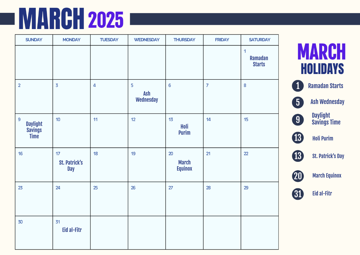 Free Printable March 2025 Calendar With Holidays Template To Edit | Calendar 2025