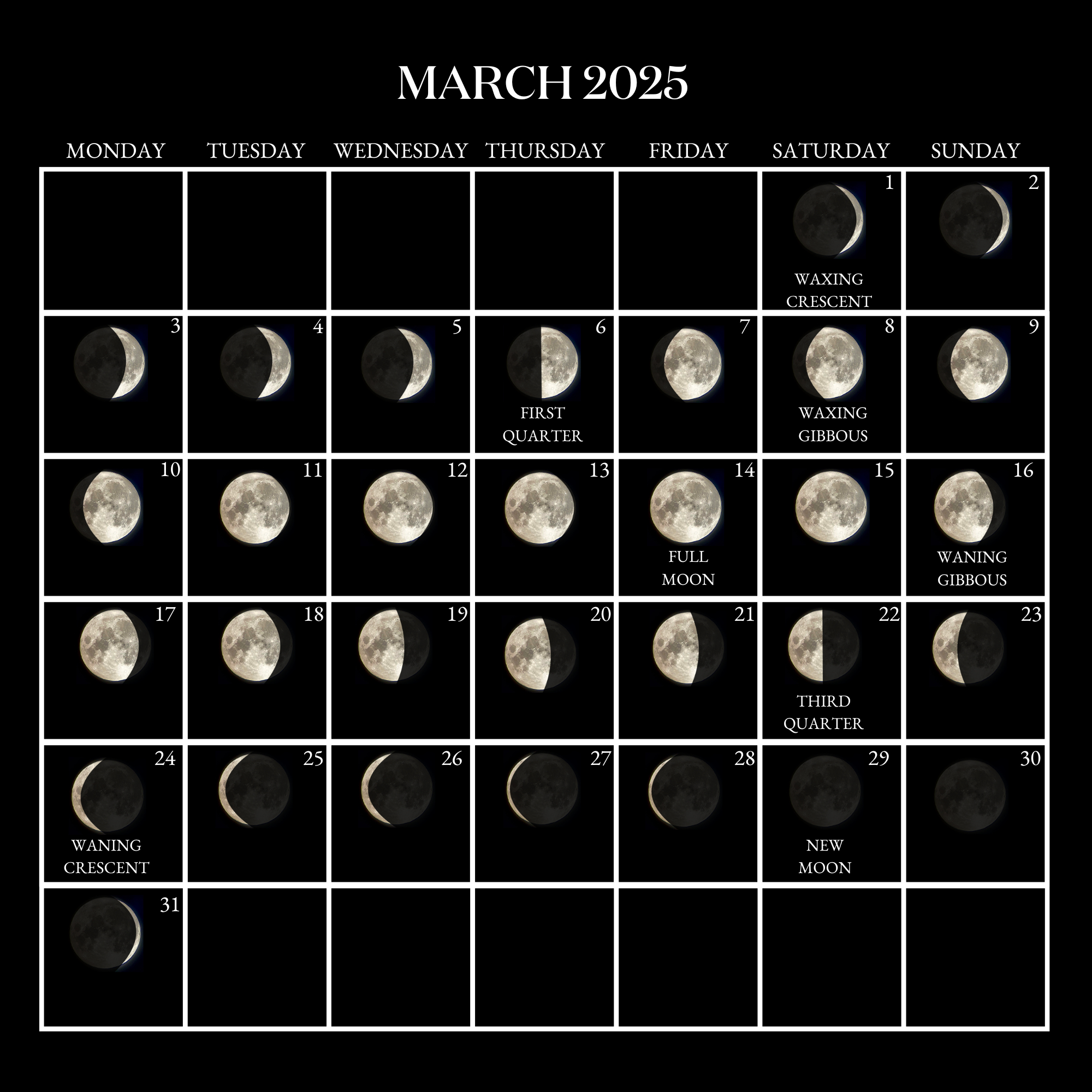 Jurlique Moon Calender 2025 楽しく | March 2025 Moon Calendar