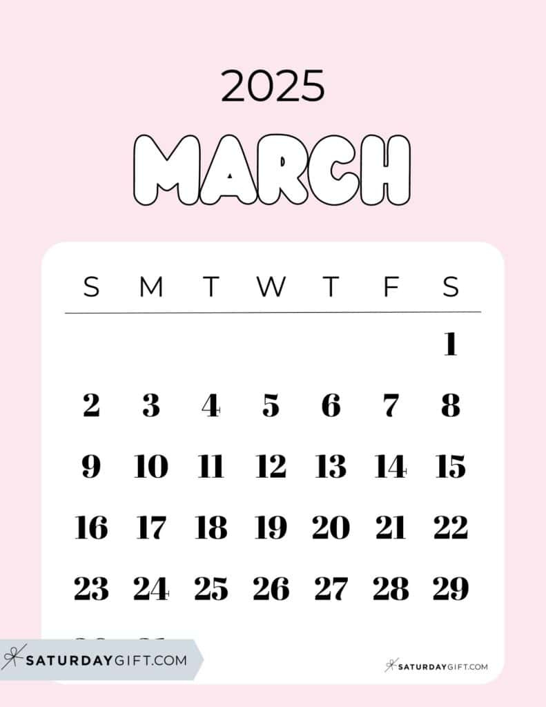 March 2025 Calendar - 20 Cute &amp;amp; Free Printables | Saturdaygift | March 2025 Calendar Cute