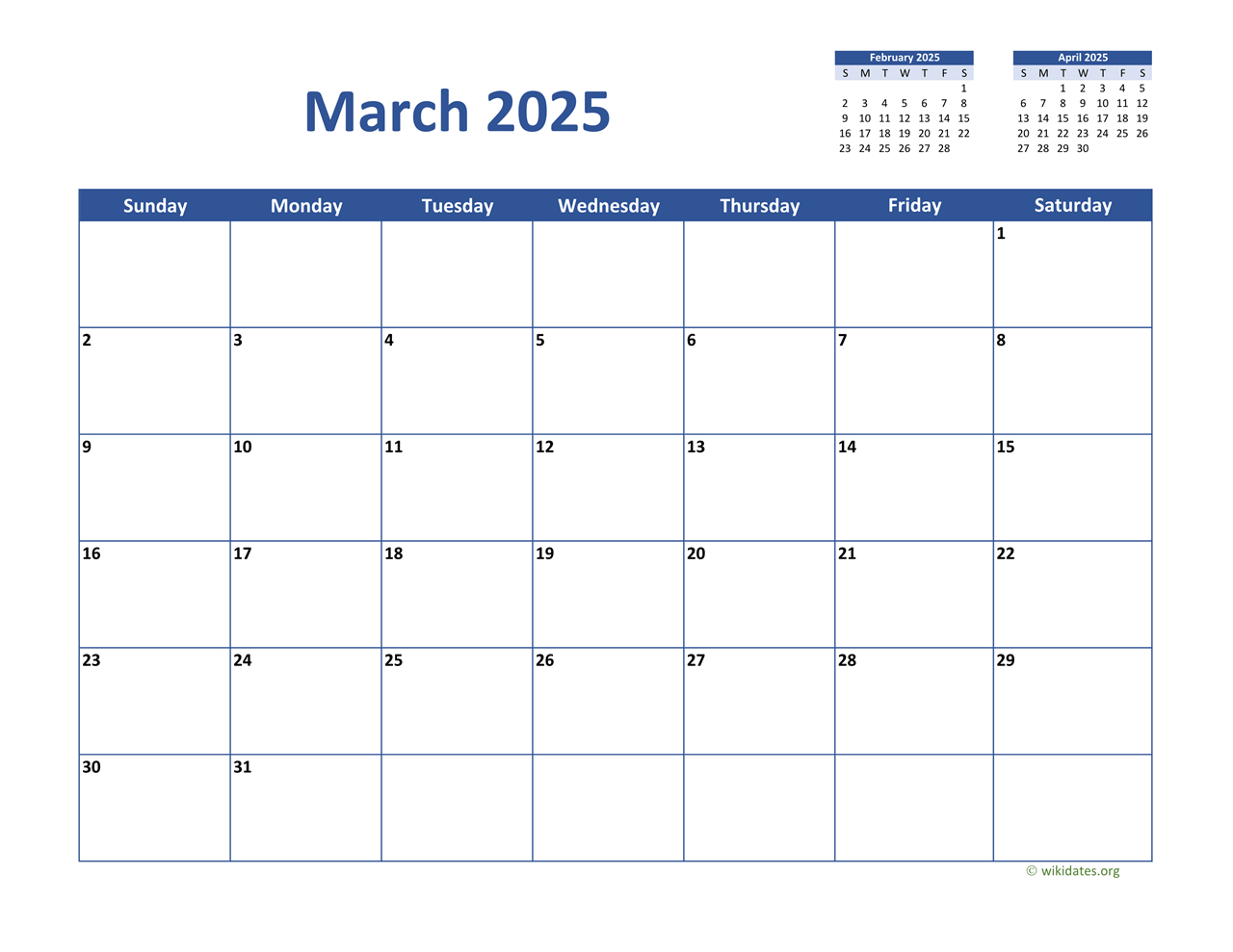 March 2025 Calendar Classic | Wikidates | March 2025 Calendar Wiki