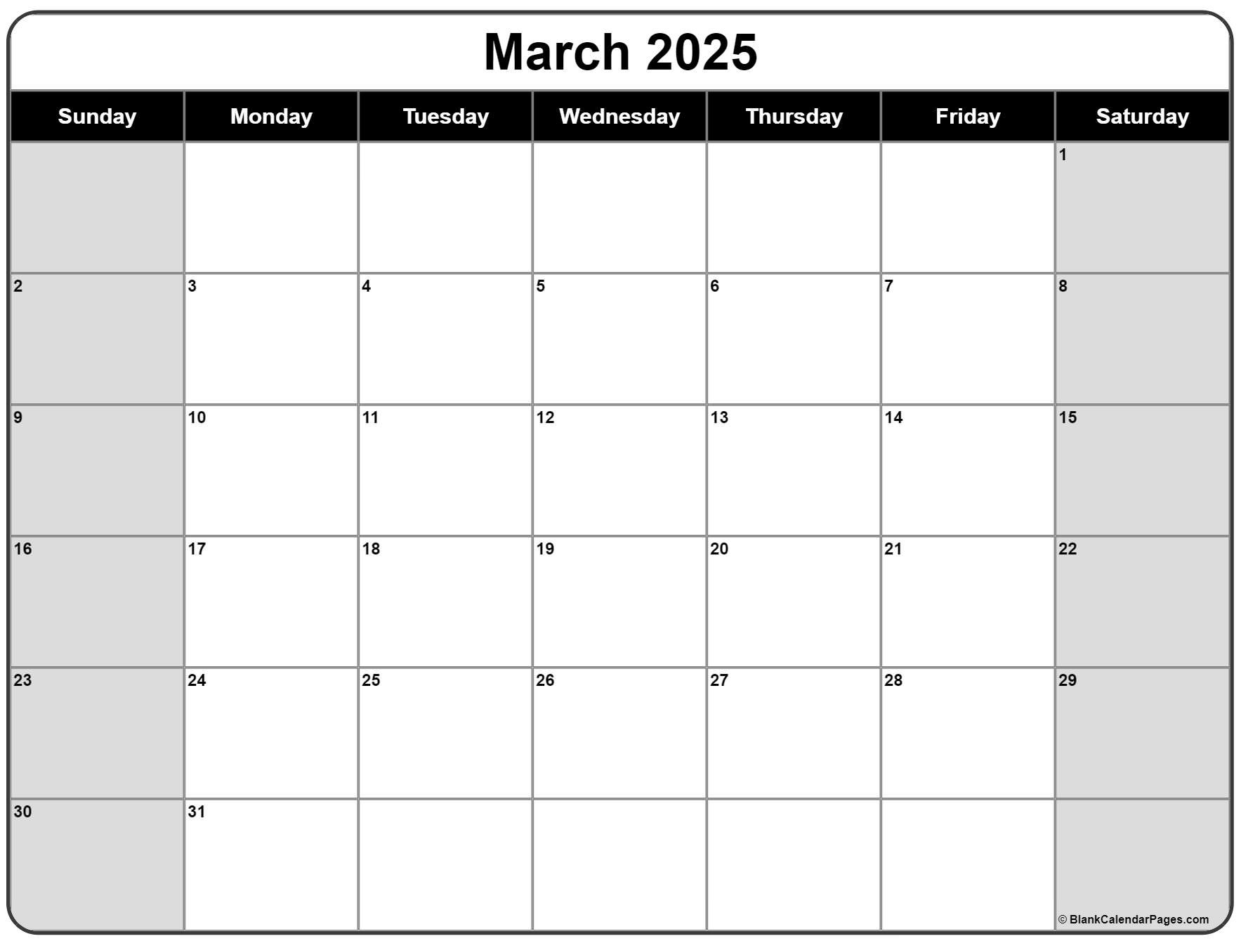 March 2025 Calendar | Free Printable Calendars | Blank Calendar March 2025 Printable